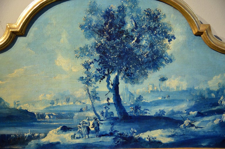 Paint Oil on canvas Pair Landscape Wood See Lake Venezia Italy Baroque Ricci Art For Sale 5
