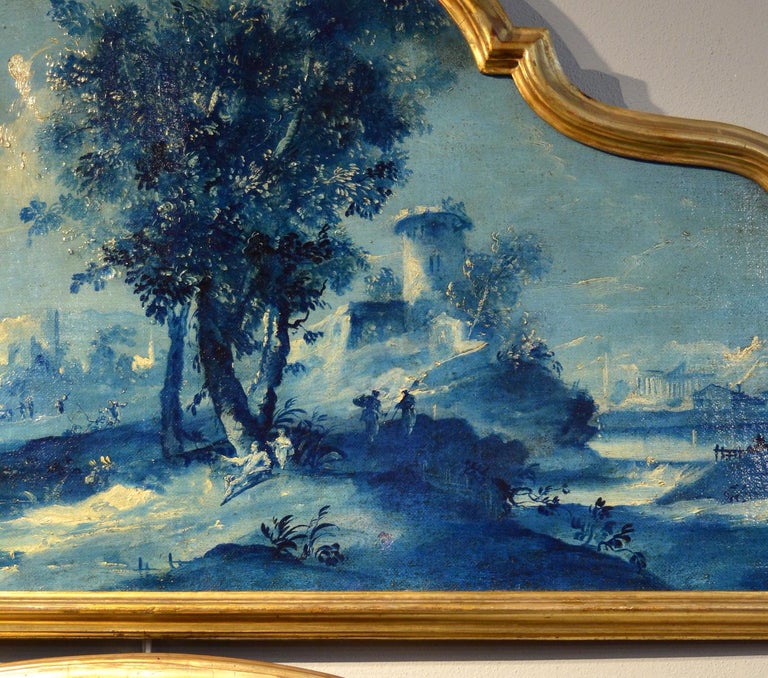 Paint Oil on canvas Pair Landscape Wood See Lake Venezia Italy Baroque Ricci Art For Sale 7