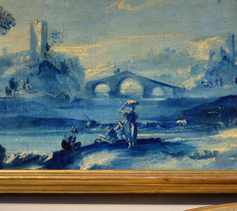 Paint Oil on canvas Pair Landscape Wood See Lake Venezia Italy Baroque Ricci Art For Sale 10