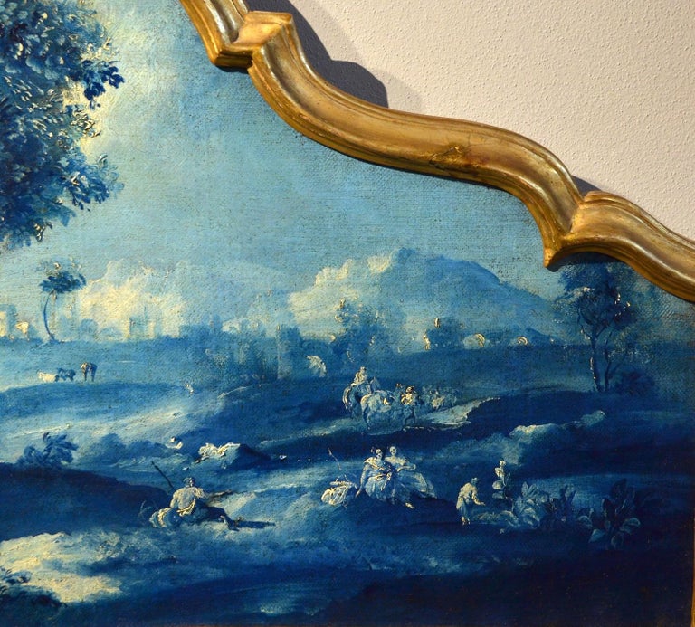 Paint Oil on canvas Pair Landscape Wood See Lake Venezia Italy Baroque Ricci Art For Sale 12