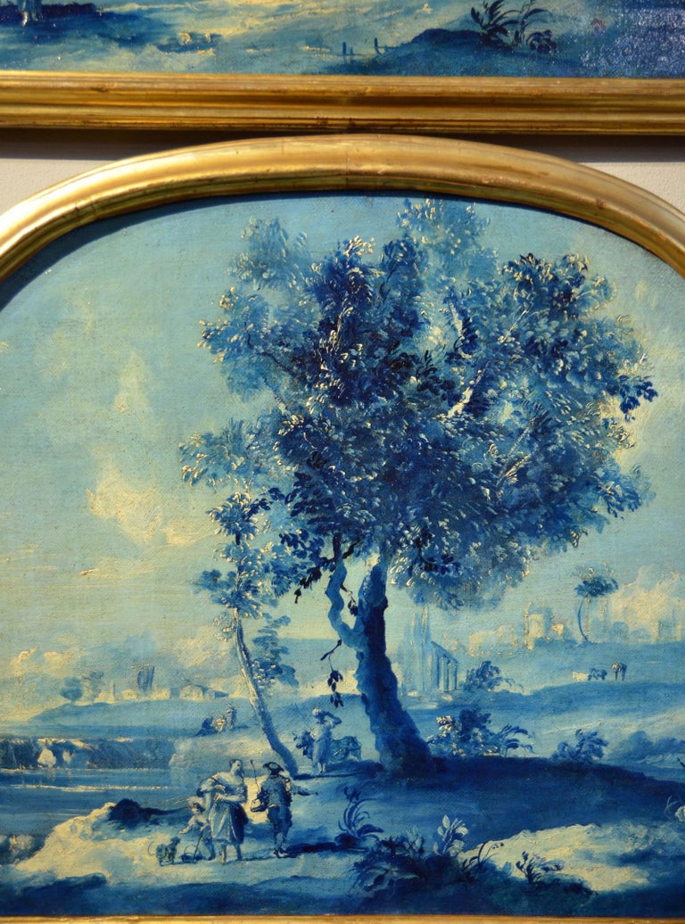 Paint Oil on canvas Pair Landscape Wood See Lake Venezia Italy Baroque Ricci Art For Sale 13