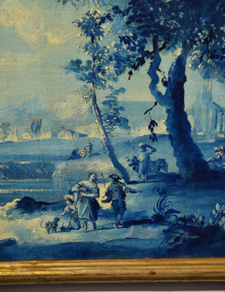 Paint Oil on canvas Pair Landscape Wood See Lake Venezia Italy Baroque Ricci Art For Sale 14