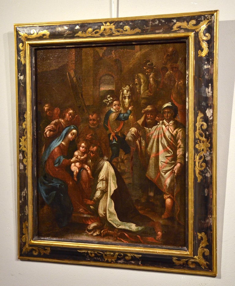 Flemish Adoration 16/17th Century Spain Religious Oil on paint Rubens Holy Art - Old Masters Painting by Flemish (Hispanic?) School, late 16th - early 17th century