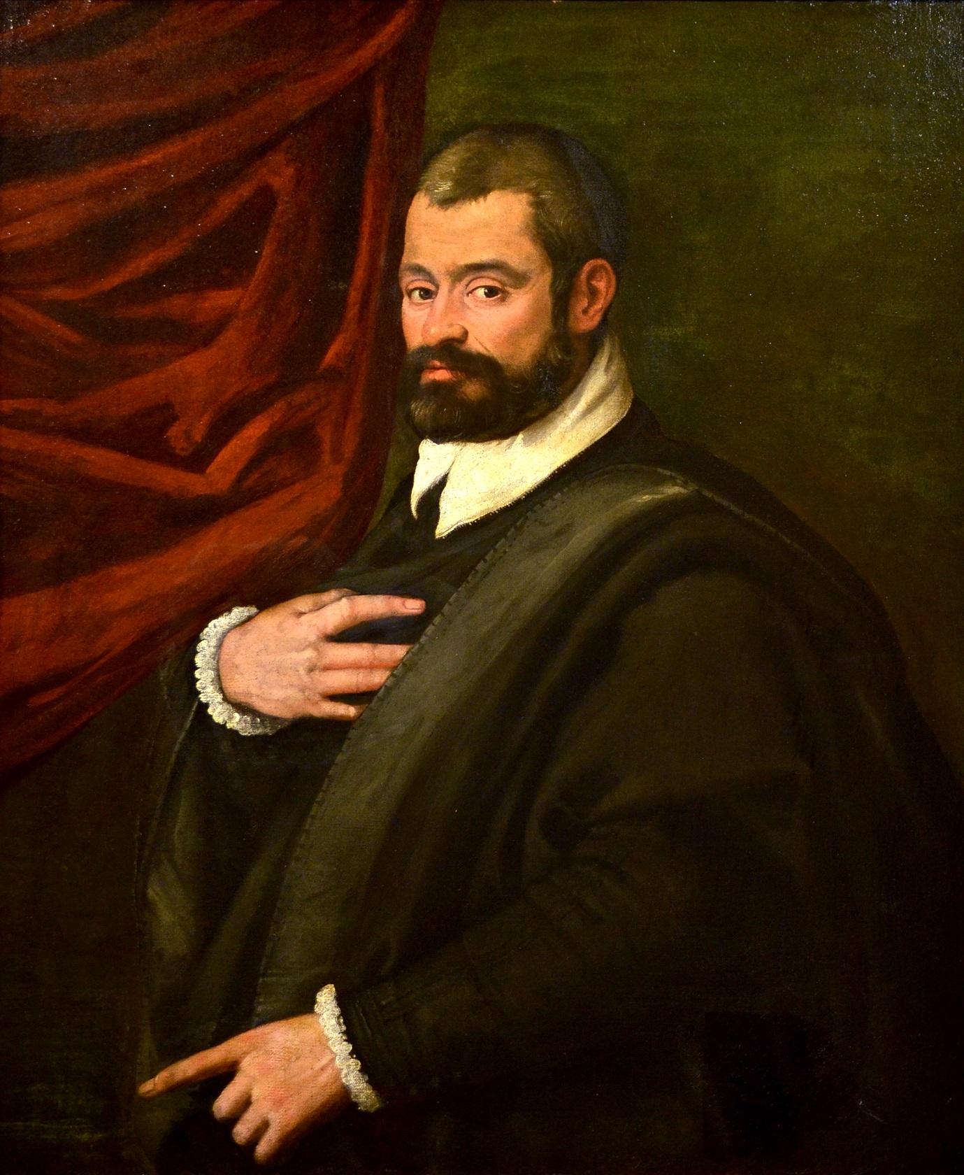 Paint Oil on canvas Portrait Venetian Tintoretto 16th Century Old master Italy  - Painting by Leandro da Ponte known as Leandro Bassano (Bassano, 1557 - Venice, 1622), attributed to