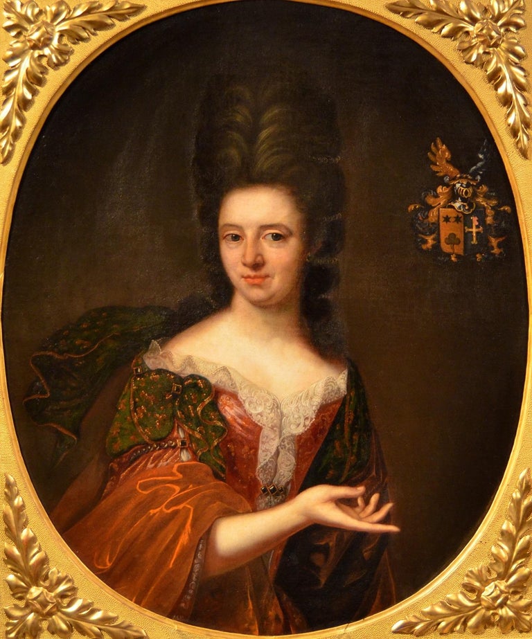 Portrait 17th Century Noble Lady Paint Oil on canvas 17th Century Italy Florence - Brown Portrait Painting by Painter active in Florence in the late 17th century
