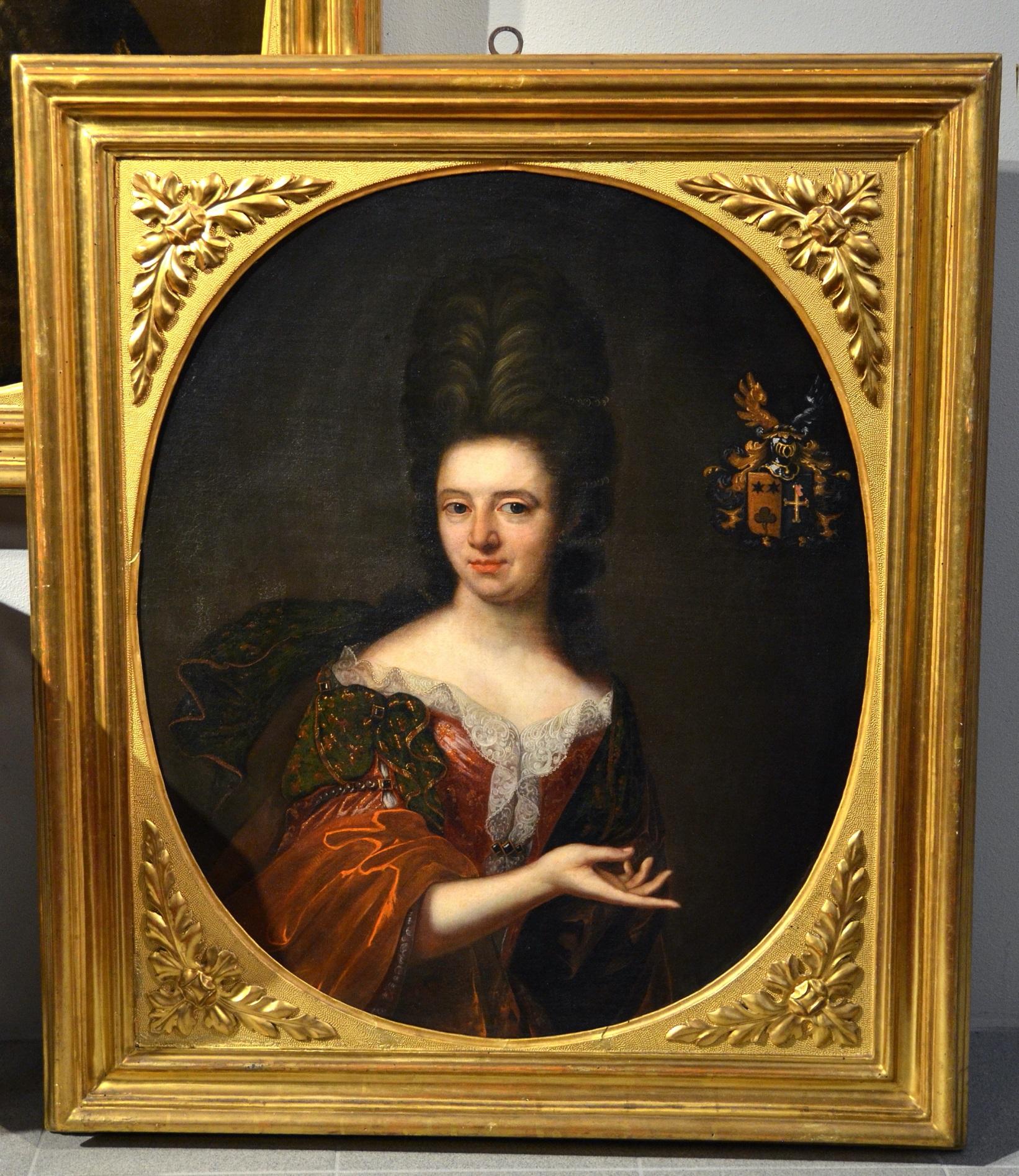 Portrait 17th Century Noble Lady Paint Oil on canvas 17th Century Italy Florence - Brown Portrait Painting by Painter active in Florence in the late 17th century