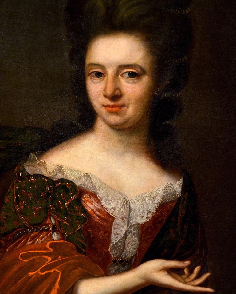 Portrait 17th Century Noble Lady Paint Oil on canvas 17th Century Italy Florence For Sale 5