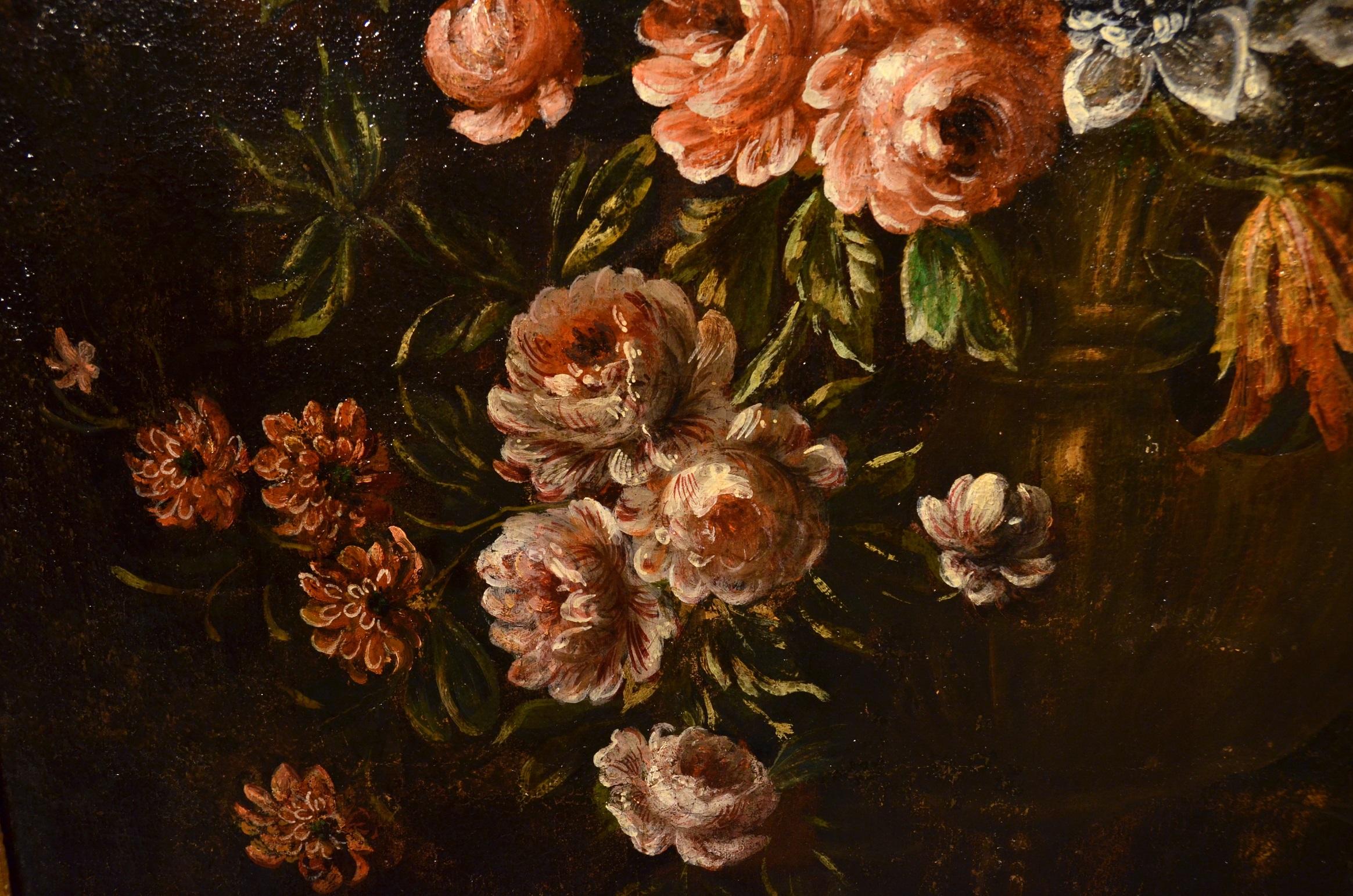 Flower Still Life Old Master 17th century Italy Paint Oil on canvas Quality Art - Brown Still-Life Painting by Felice Fortunato Biggi, known as Felice de 'Fiori (Parma 1650 - Verona 1700 ca.), cercle of