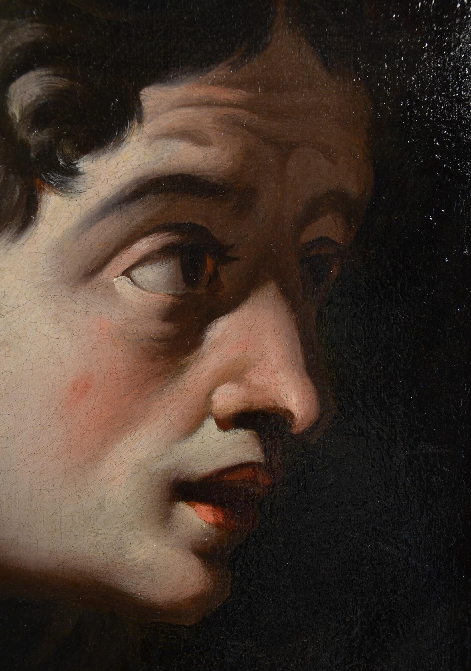 Head Of Character Caravaggesque 17th Century Paint Oil on canvas Old master - Black Portrait Painting by Nordic Caravaggesque of the 17th century (Utrecht School)