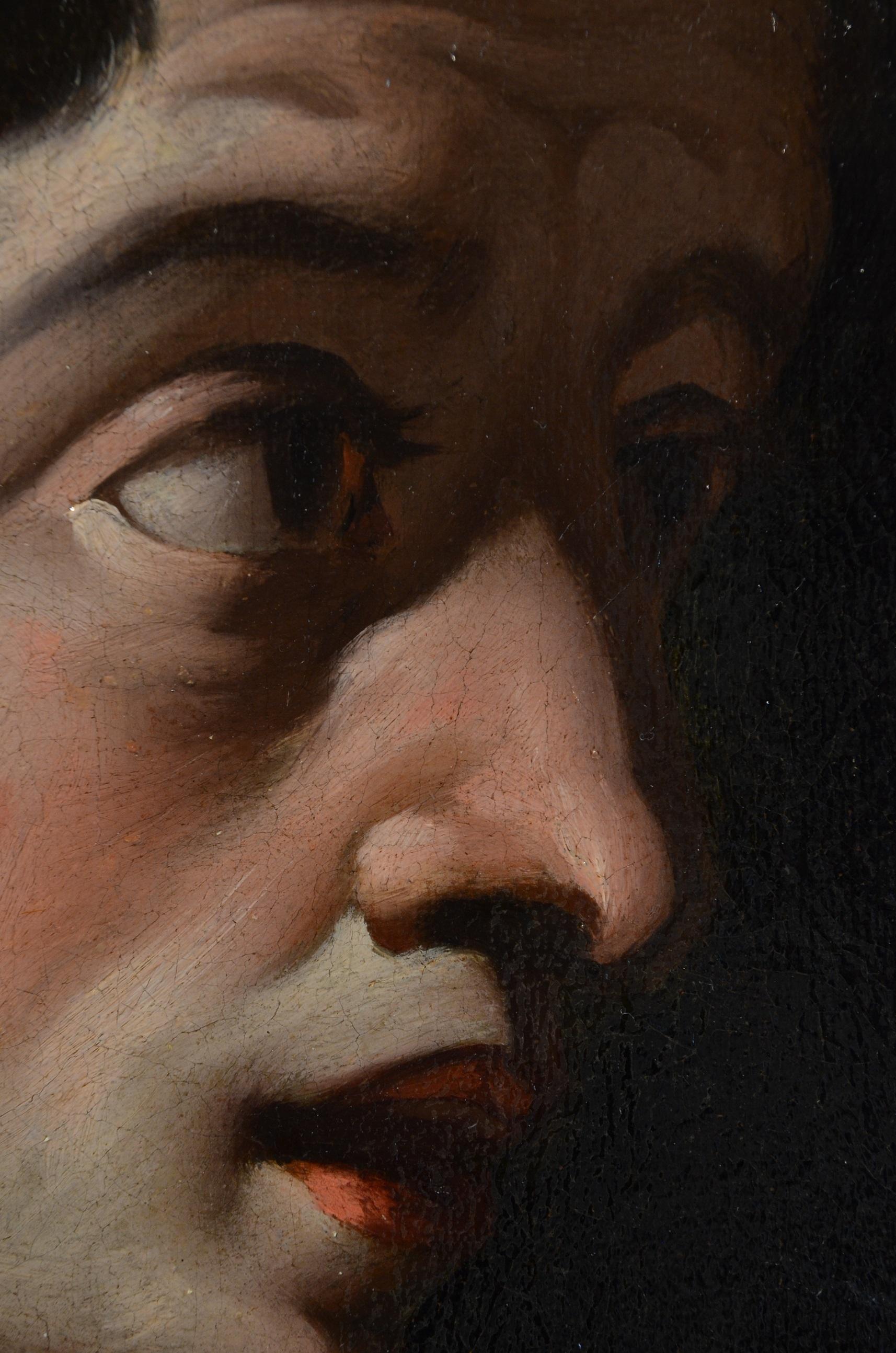 Study of a virile head (Tête de caractère)
Nordic Caravaggesque of the 17th century (Utrecht School)

Oil painting on canvas
41 x 35 cm.
In gilded frame 51 x 45 cm.

The fascinating painting proposed here depicts the study of a virile face,