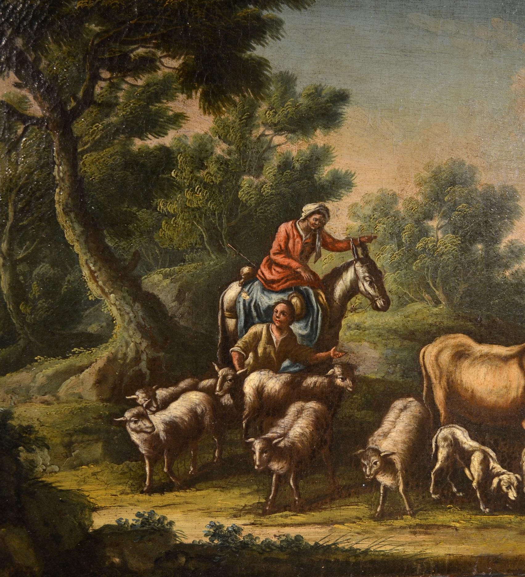 Landscape Baroque 18th Century Oil on canvas Paint Shepherds Italy Cignaroli For Sale 6