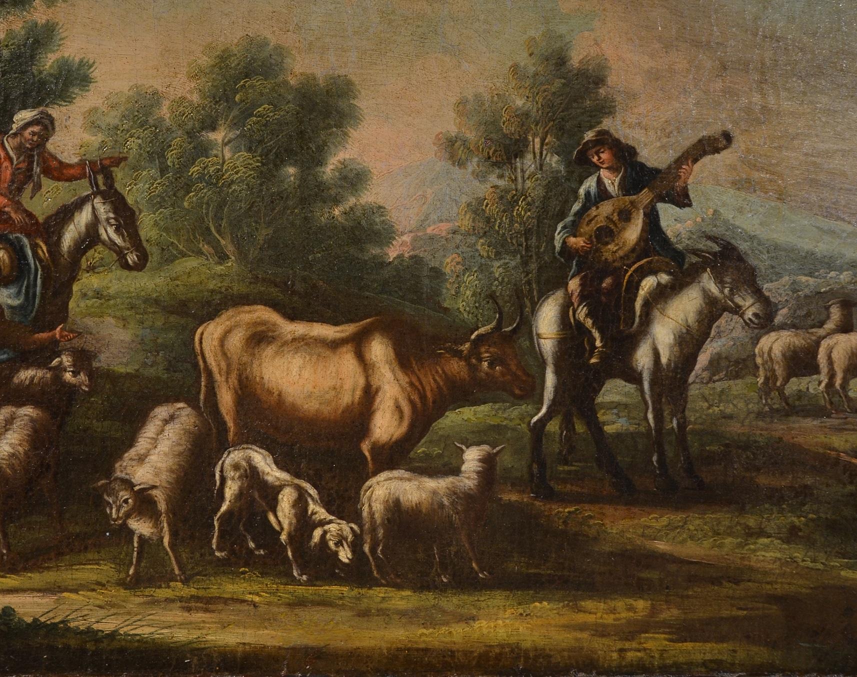 Landscape Baroque 18th Century Oil on canvas Paint Shepherds Italy Cignaroli For Sale 7