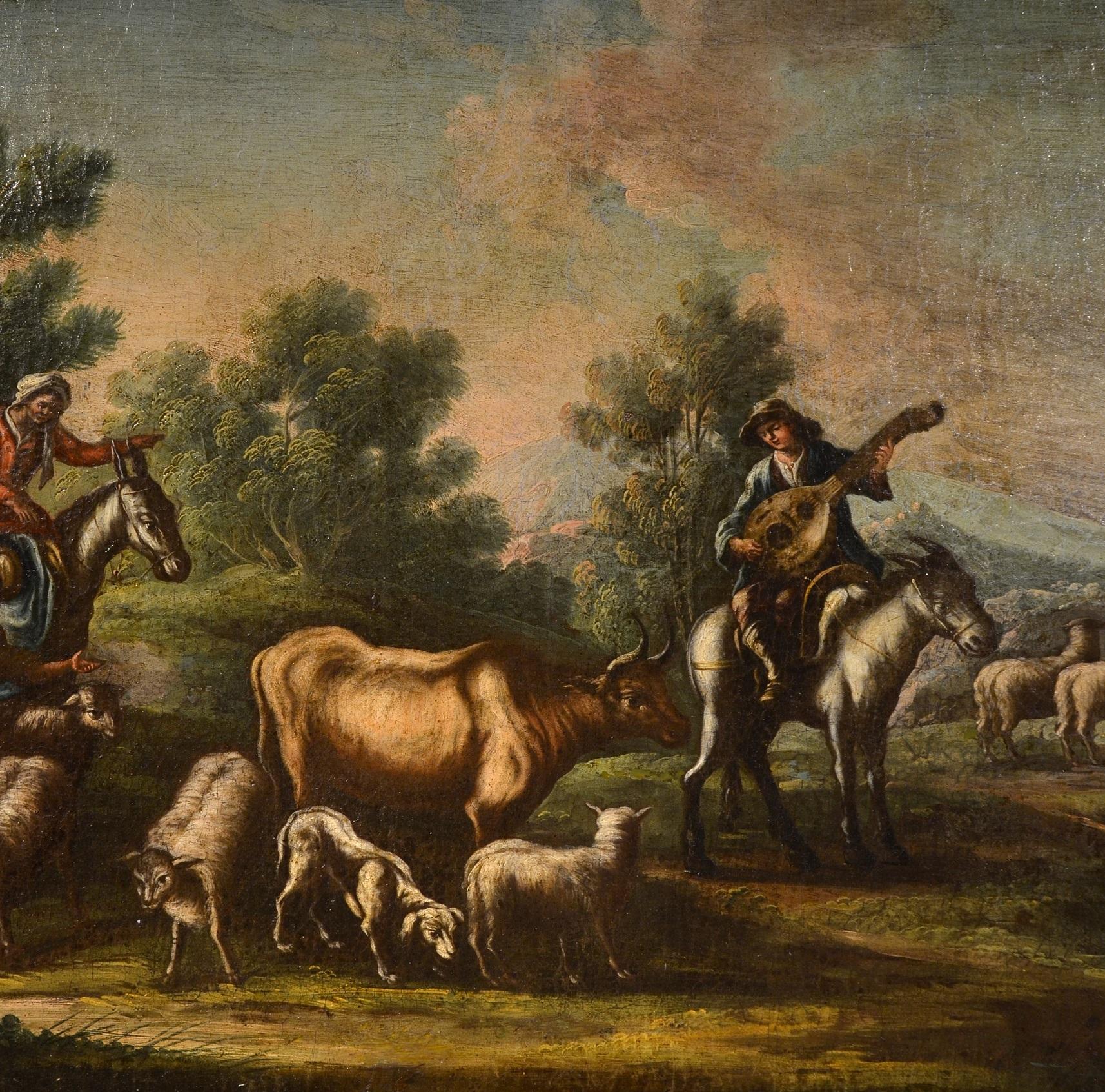 Landscape Baroque 18th Century Oil on canvas Paint Shepherds Italy Cignaroli For Sale 8