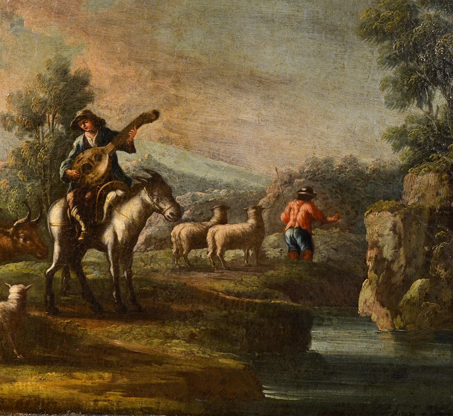 Landscape Baroque 18th Century Oil on canvas Paint Shepherds Italy Cignaroli For Sale 9