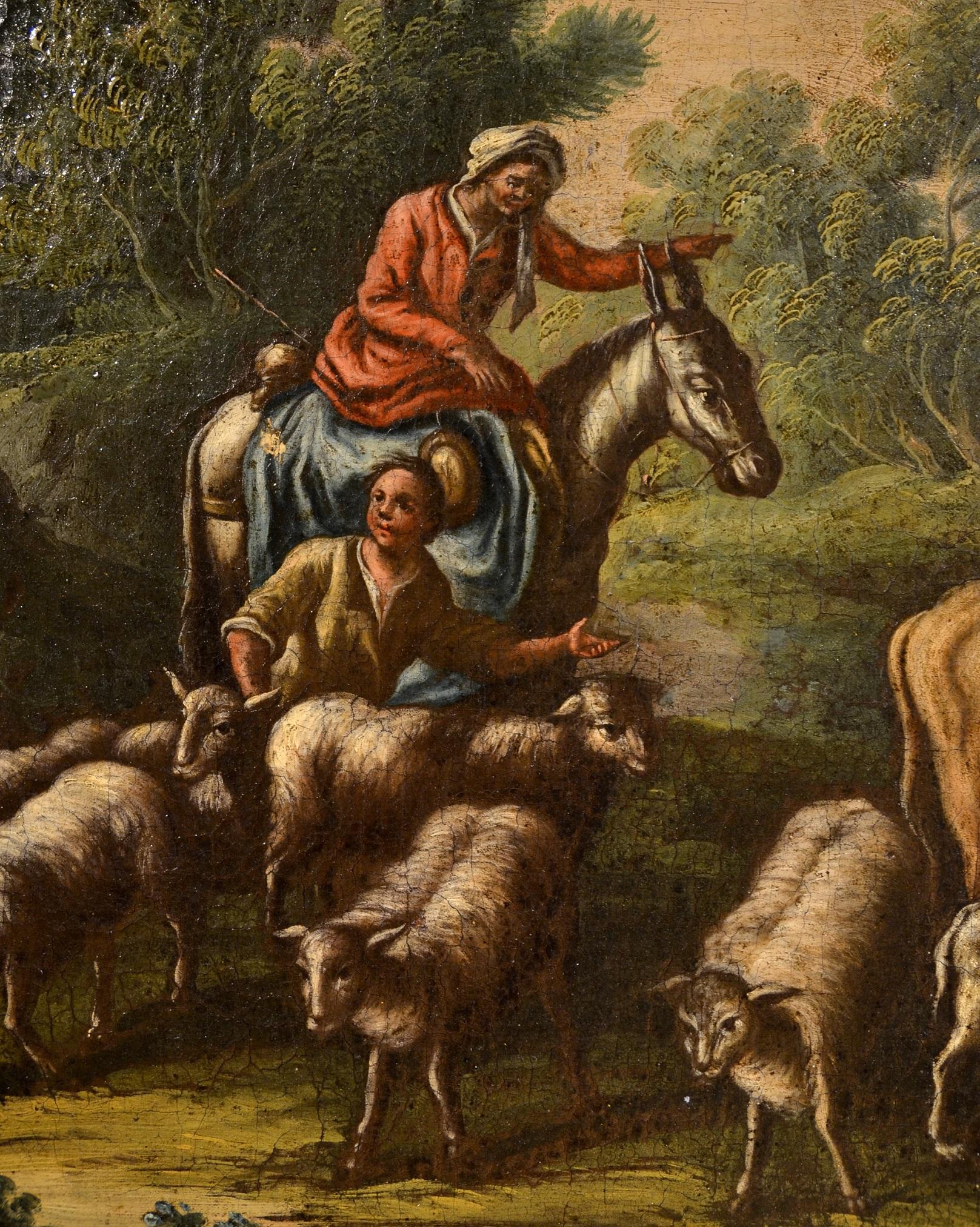 Landscape Baroque 18th Century Oil on canvas Paint Shepherds Italy Cignaroli For Sale 10