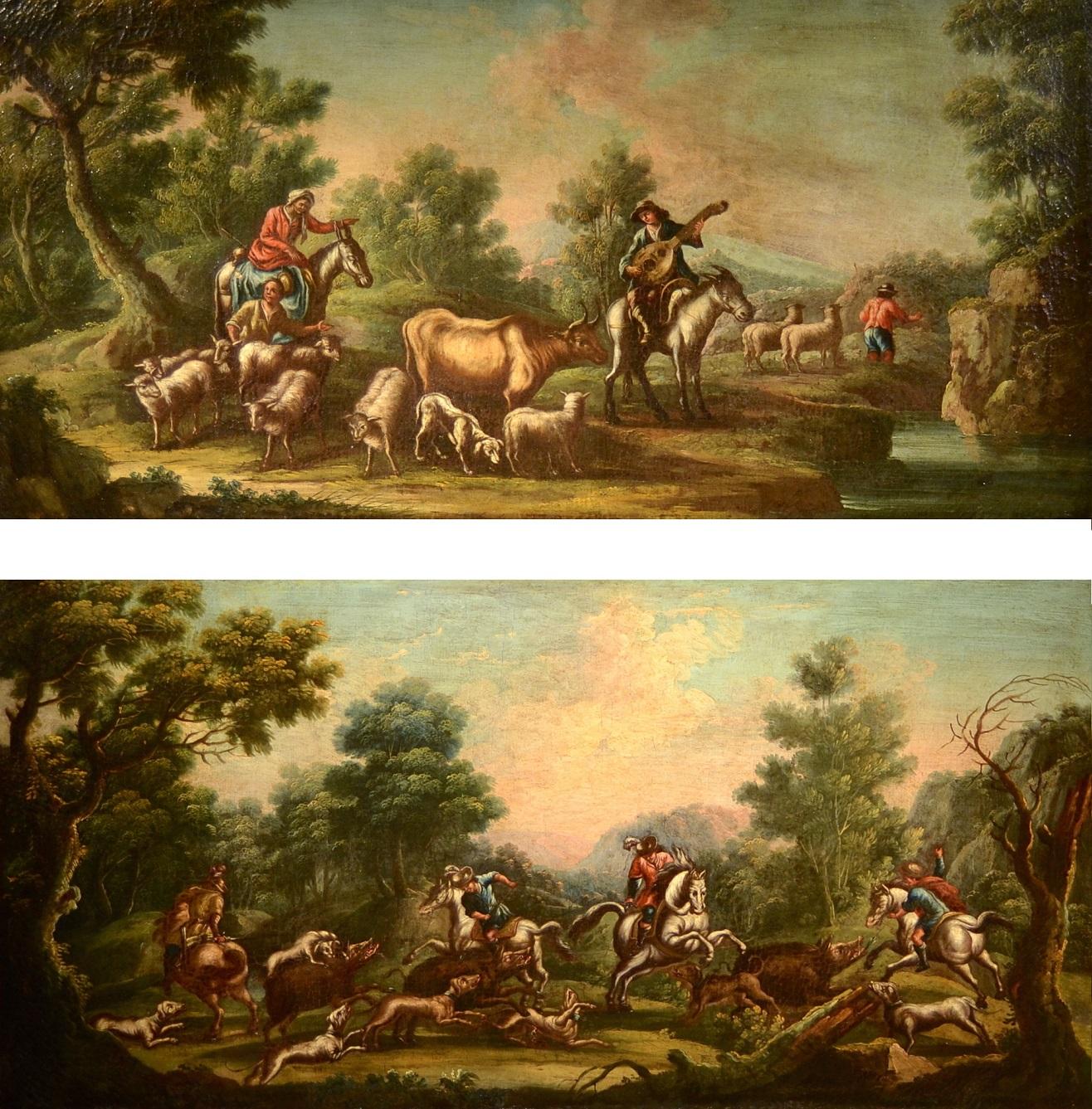 Landscape Baroque 18th Century Oil on canvas Paint Shepherds Italy Cignaroli - Painting by Piedmontese painter of the eighteenth century