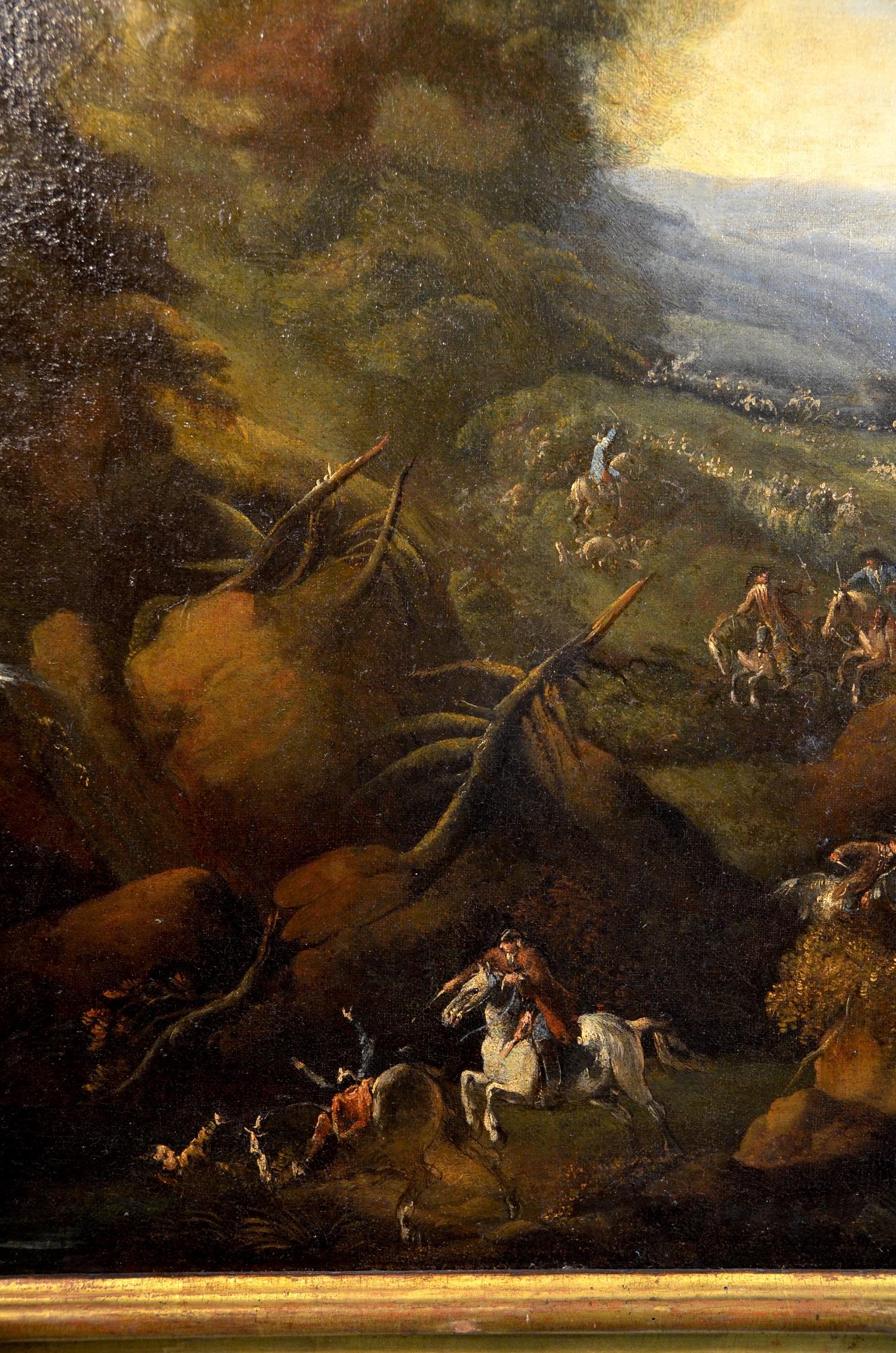 Coastal Landscape Horses Paint 17th Century Oil on canvas Forest Old master Art - Old Masters Painting by Pandolfo Reschi known as Monsù Pandolfo (Danzica 1643 - Florence 1699), attributable