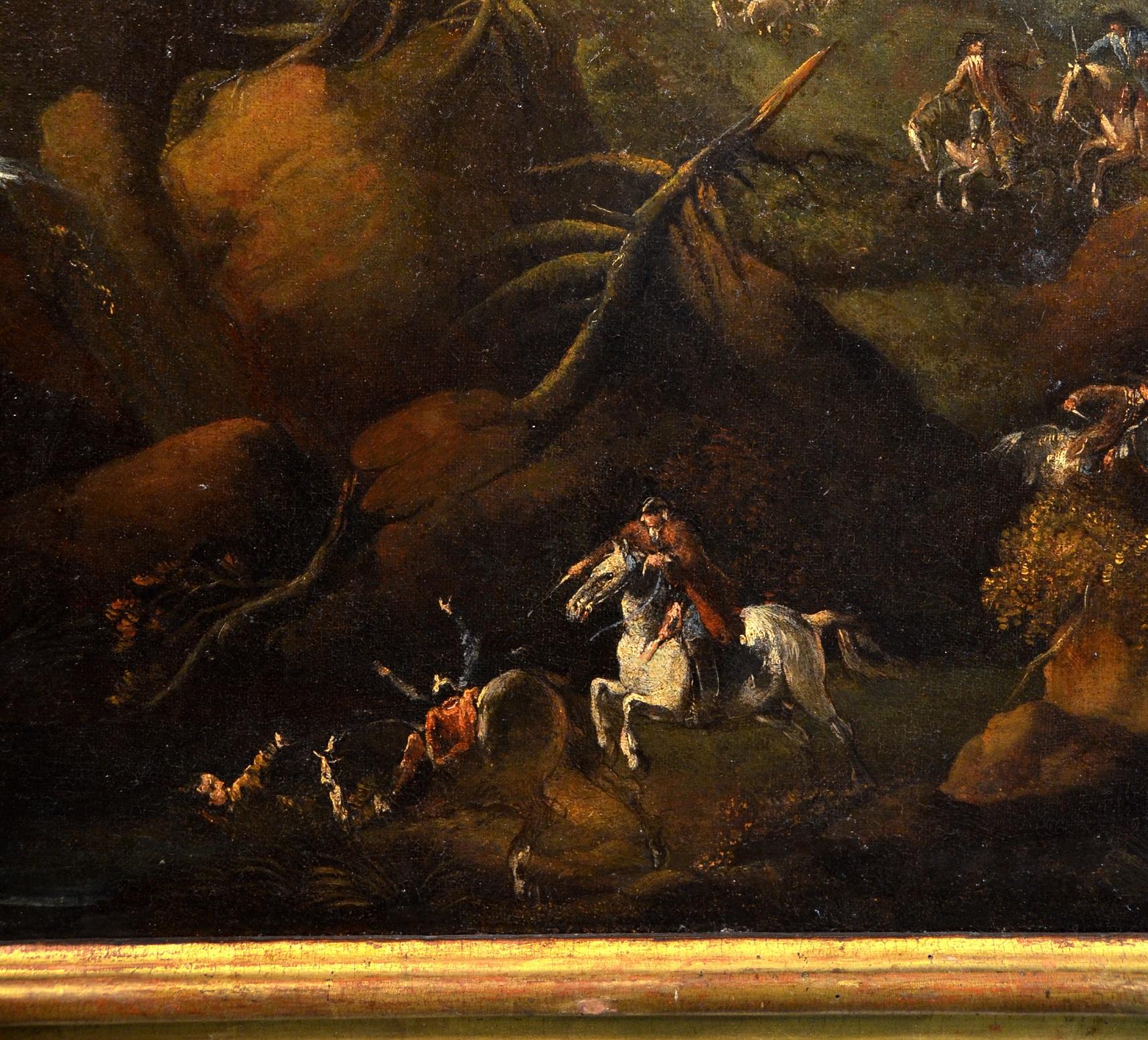 Coastal Landscape Horses Paint 17th Century Oil on canvas Forest Old master Art - Brown Landscape Painting by Pandolfo Reschi known as Monsù Pandolfo (Danzica 1643 - Florence 1699), attributable
