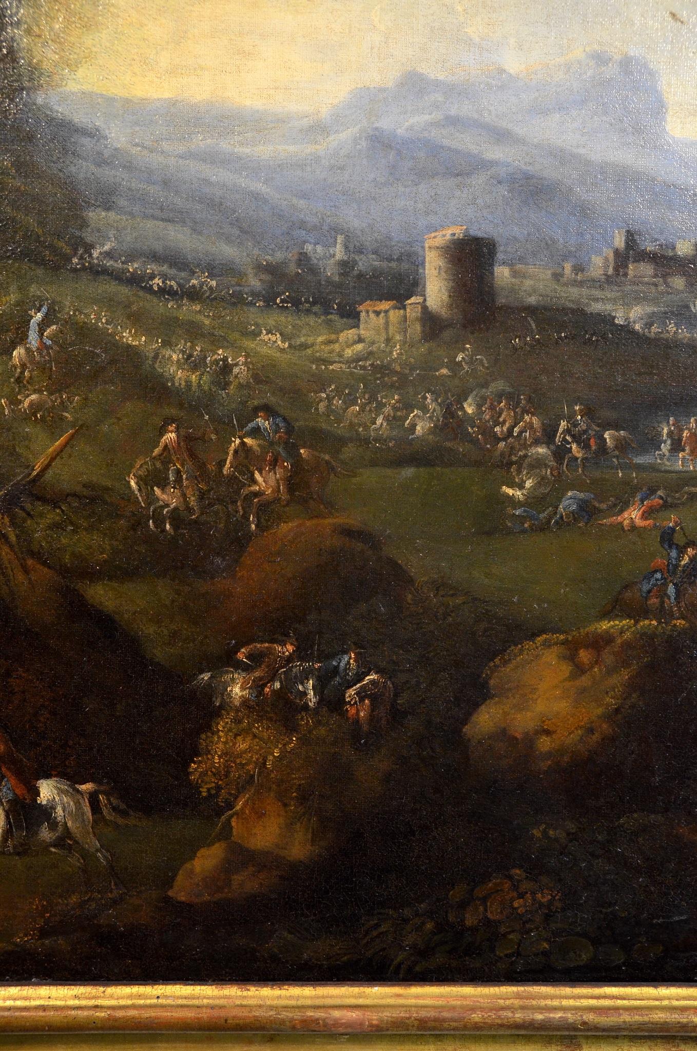Paysage côtier Chevaux Peinture 17ème siècle Huile sur toile Forêt Art ancien Maître en vente 3