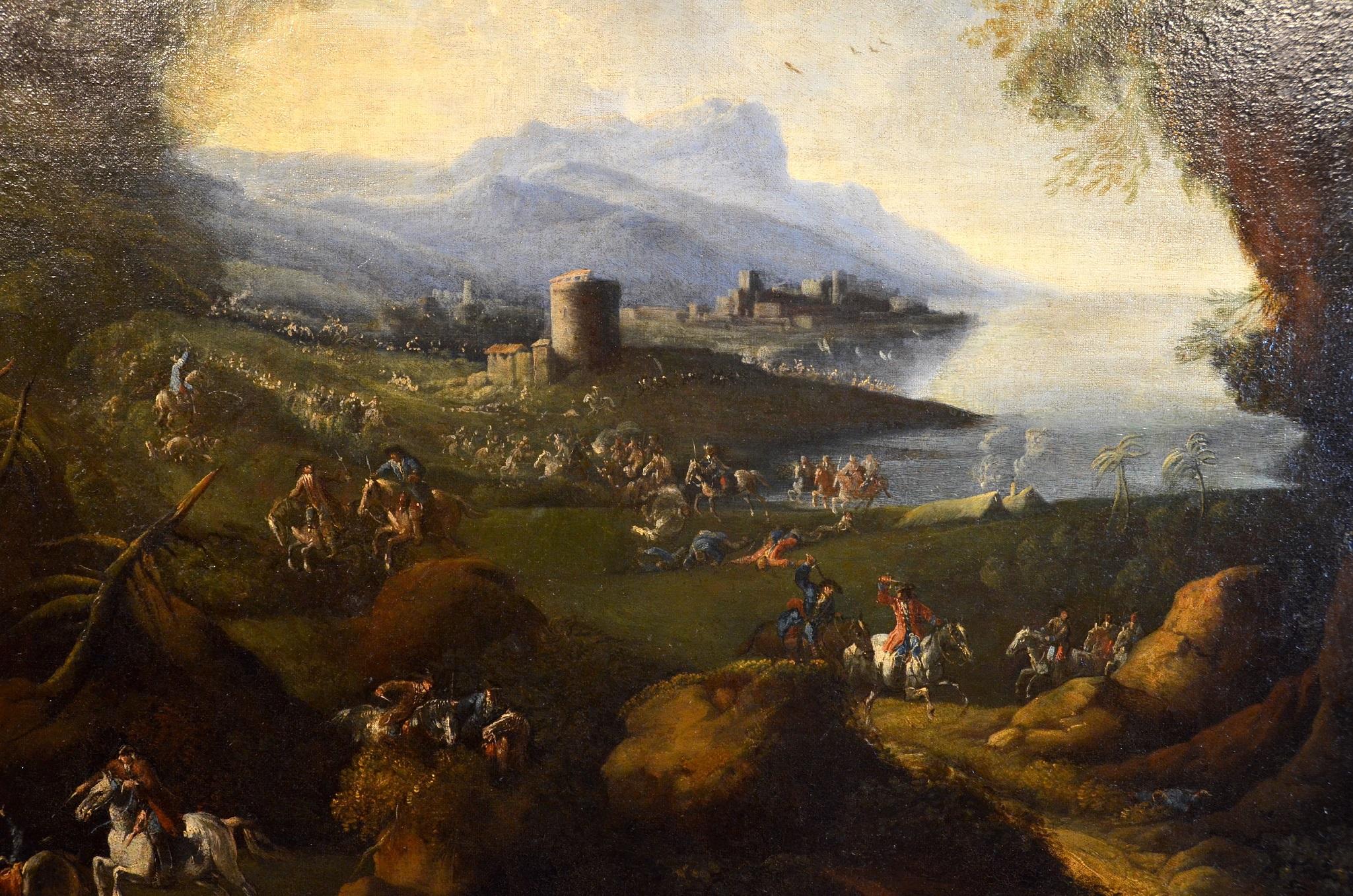Paysage côtier Chevaux Peinture 17ème siècle Huile sur toile Forêt Art ancien Maître en vente 5
