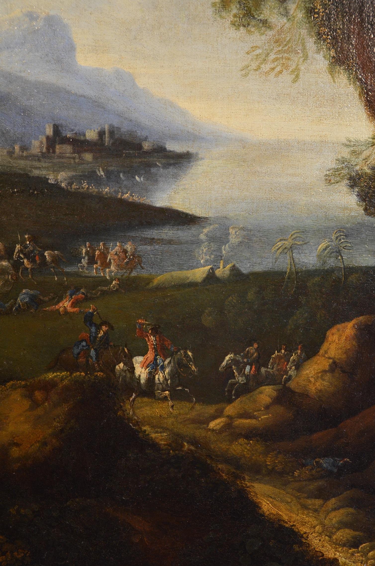 Paysage côtier Chevaux Peinture 17ème siècle Huile sur toile Forêt Art ancien Maître en vente 6