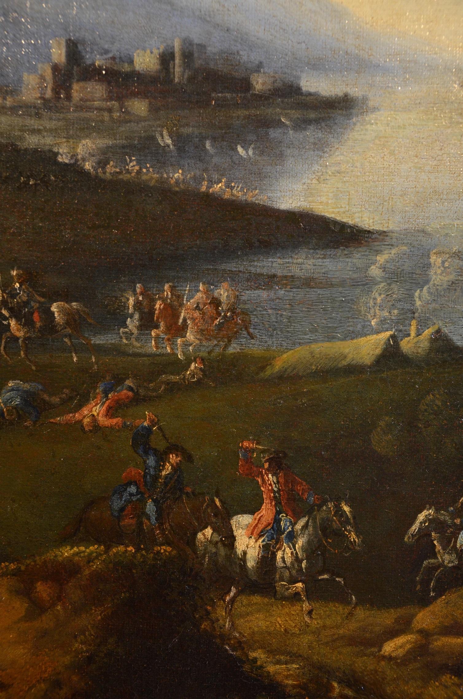 Paysage côtier Chevaux Peinture 17ème siècle Huile sur toile Forêt Art ancien Maître en vente 9