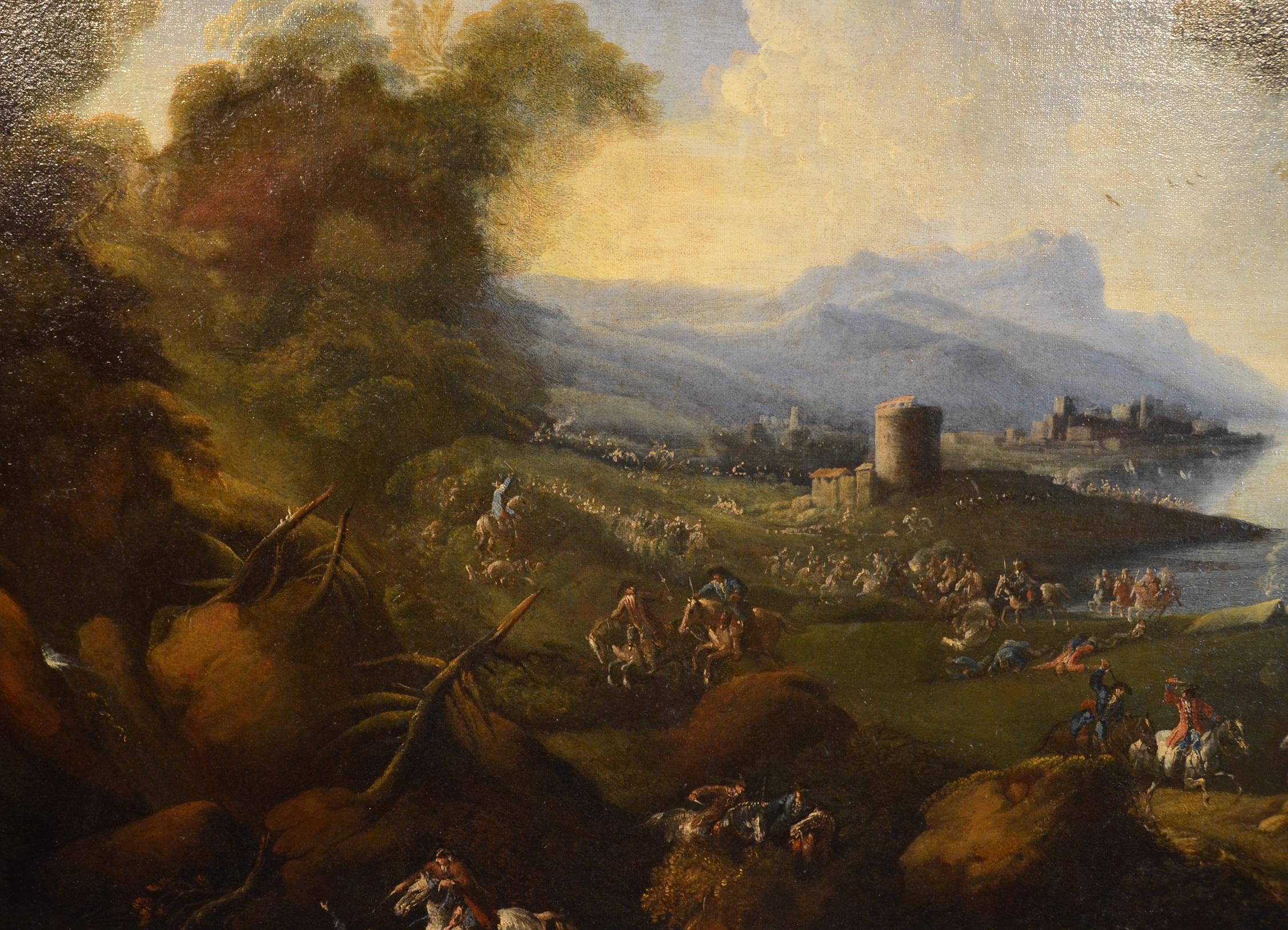 Paysage côtier Chevaux Peinture 17ème siècle Huile sur toile Forêt Art ancien Maître en vente 12