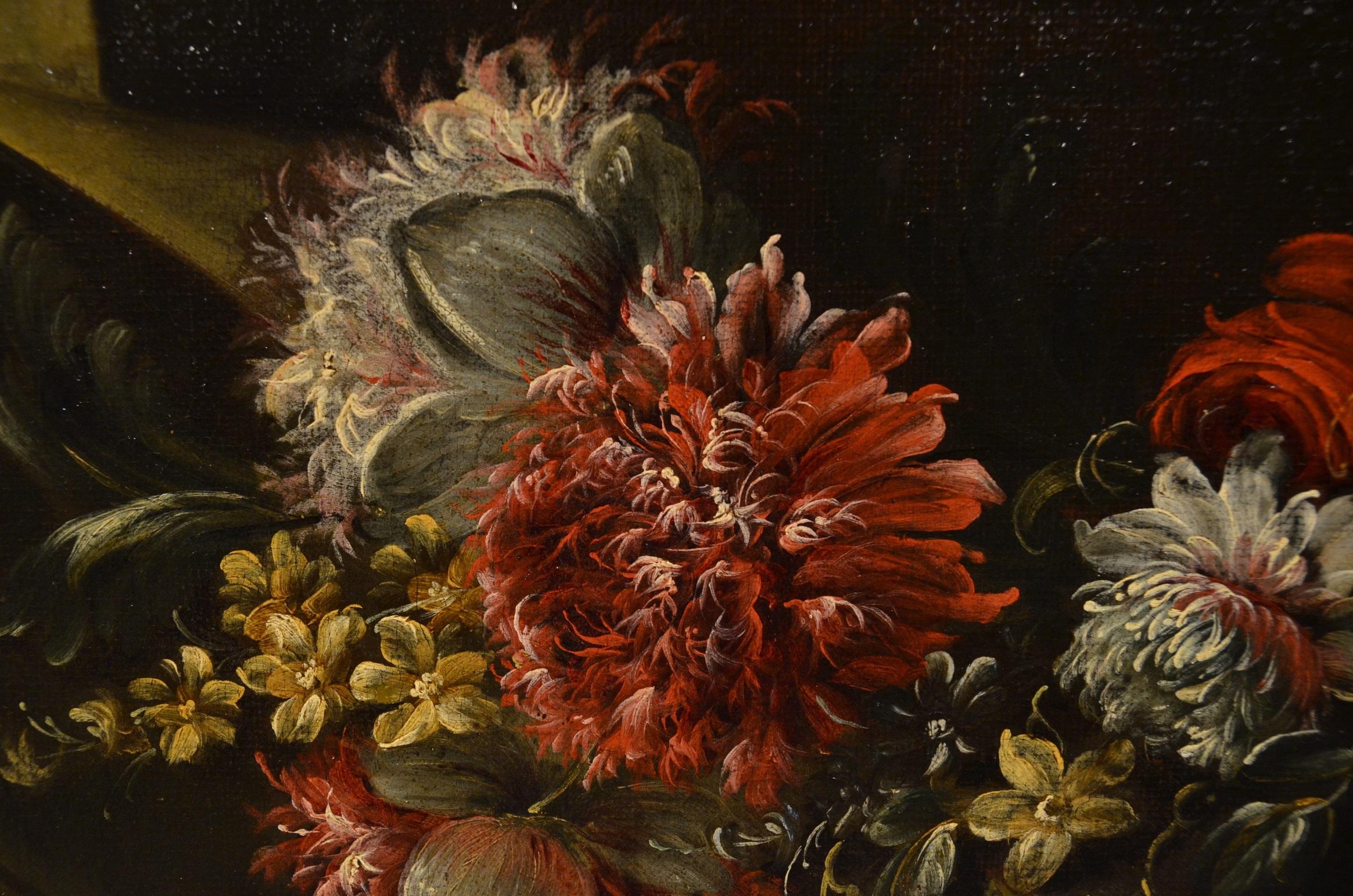 Pieter Casteels III (Antwerp 1684 - 1749 Richmond) circle 
Floral still life
Signed lower left, on the stone: P Casteels
About 1730
Oil painting on canvas
Cm. 57 x 103, In frame 67 x 112

Expertise of Prof. Ferdinando Arisi

The painting is