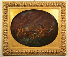Naval Battle See Water De Wael Paint Oil on copper Old master 17th Century Italy