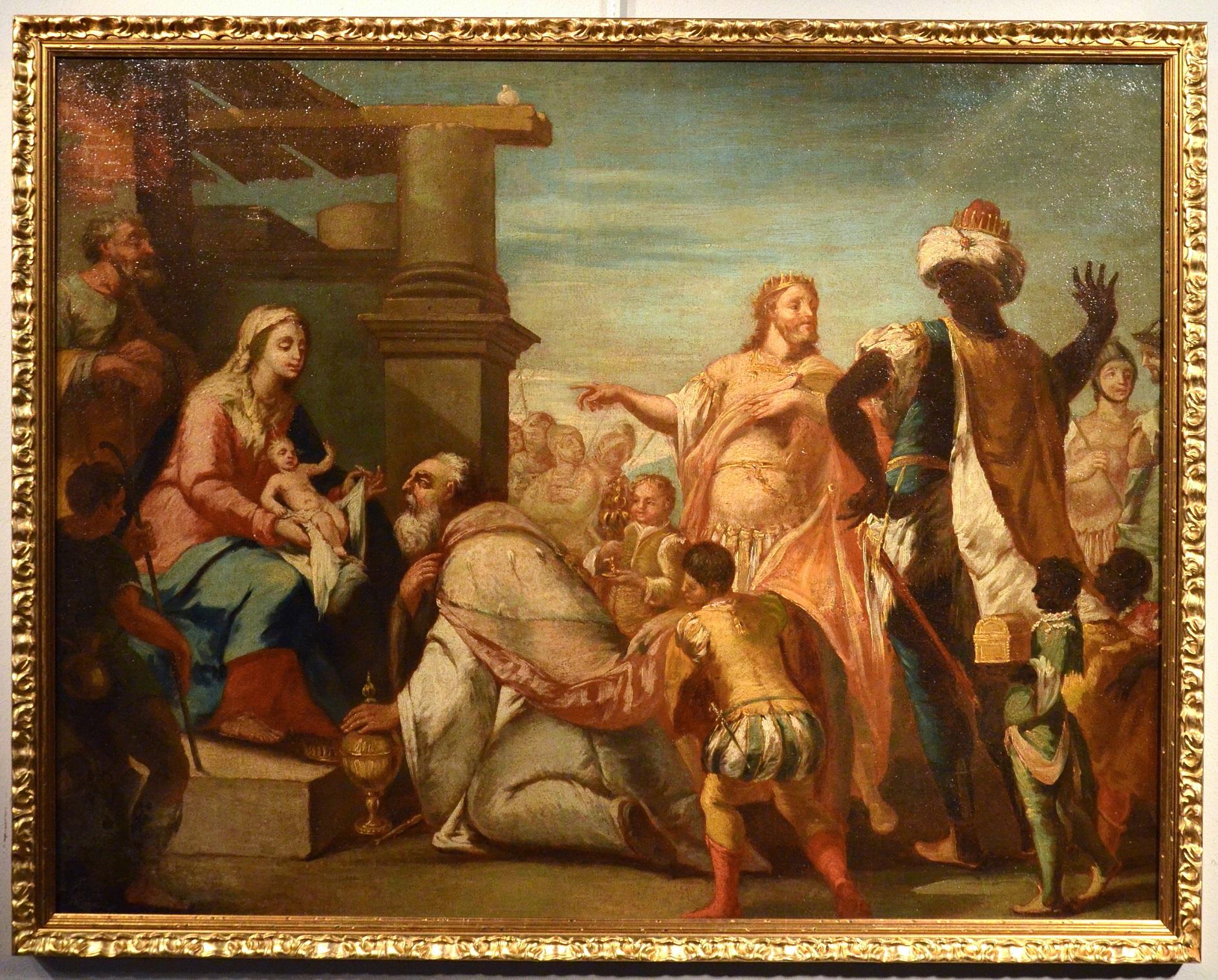 Girolamo Brusaferro Landscape Painting - Brusaferro Adoration Religious Paint Oil on canvas Old master 17/18th Century 