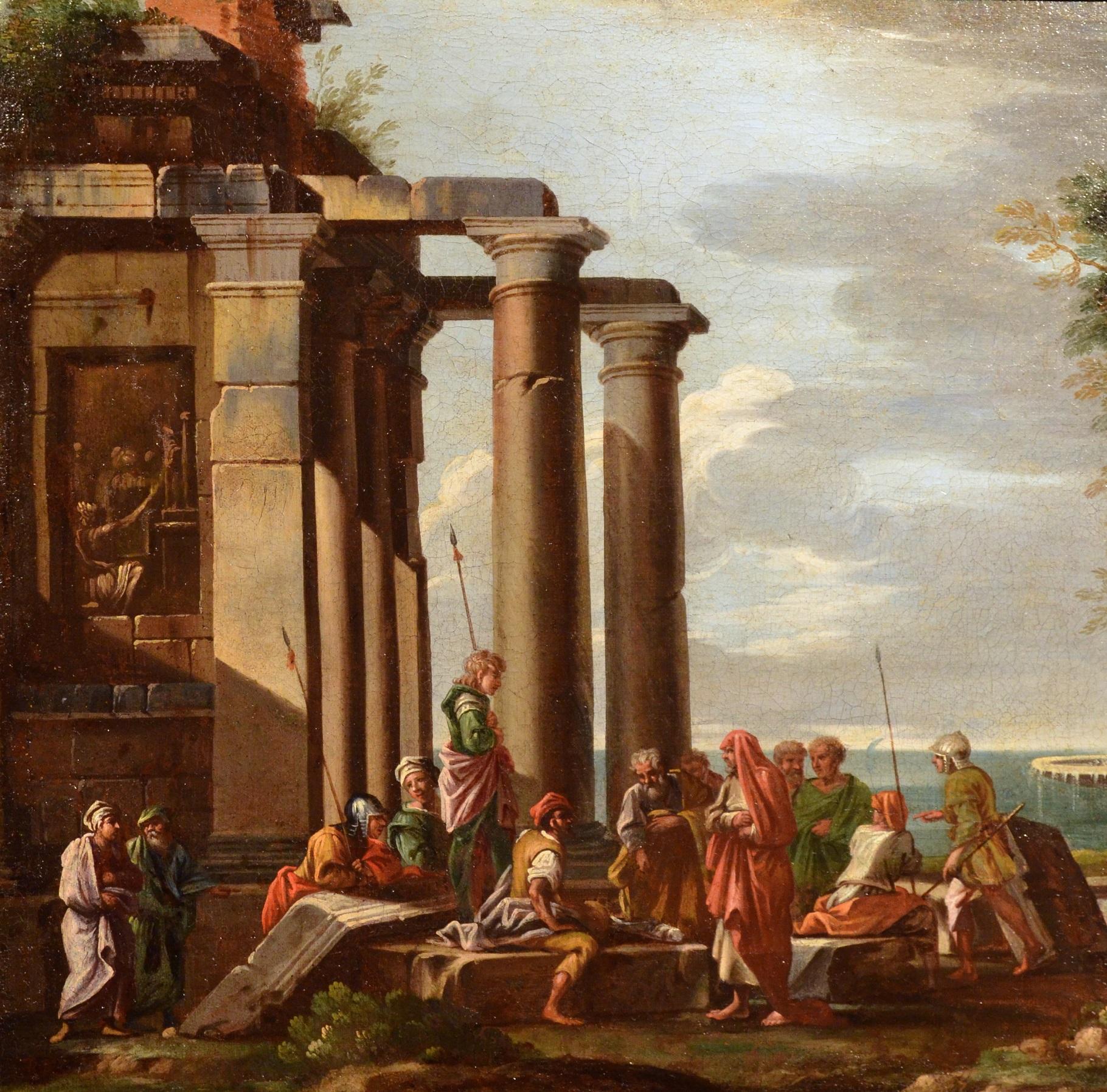 Ghisolfi Gemälde Öl auf Leinwand, alter Meister, 17. Jahrhundert, architektonische Capriccio-Kunst (Alte Meister), Painting, von Giovanni Ghisolfi (Milan 1623 - 1683)