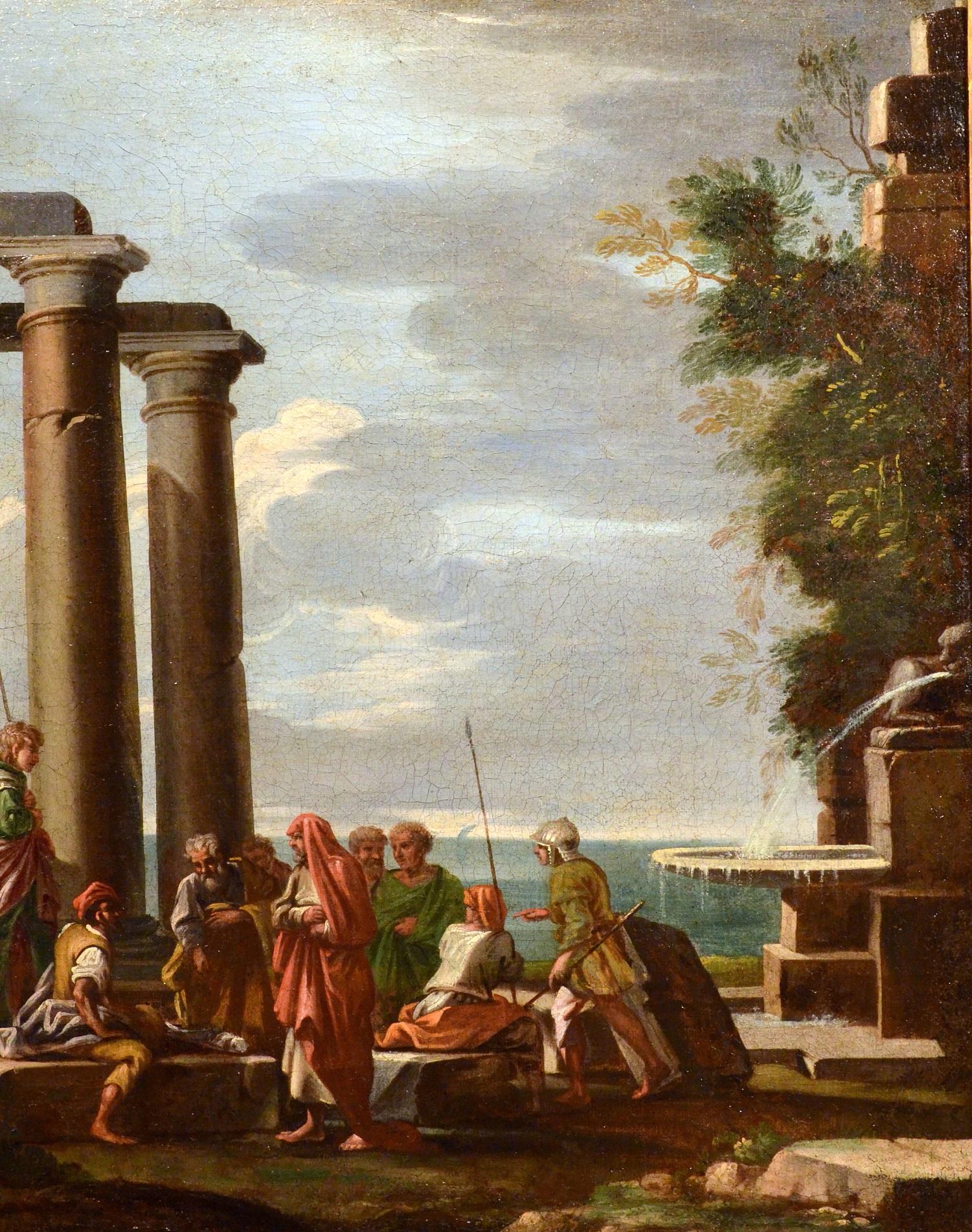 Ghisolfi Gemälde Öl auf Leinwand, alter Meister, 17. Jahrhundert, architektonische Capriccio-Kunst (Braun), Landscape Painting, von Giovanni Ghisolfi (Milan 1623 - 1683)