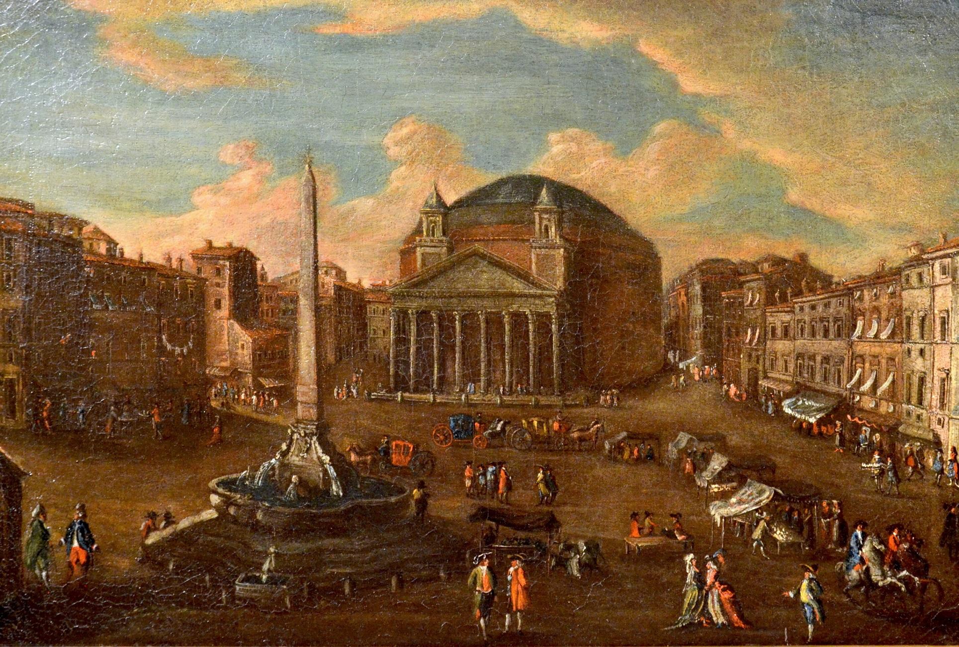 Gaetano Vetturali  Landscape Painting - Vetturali Landscape Rome Pantheon Paint OIl on canvas Old master 18th Century