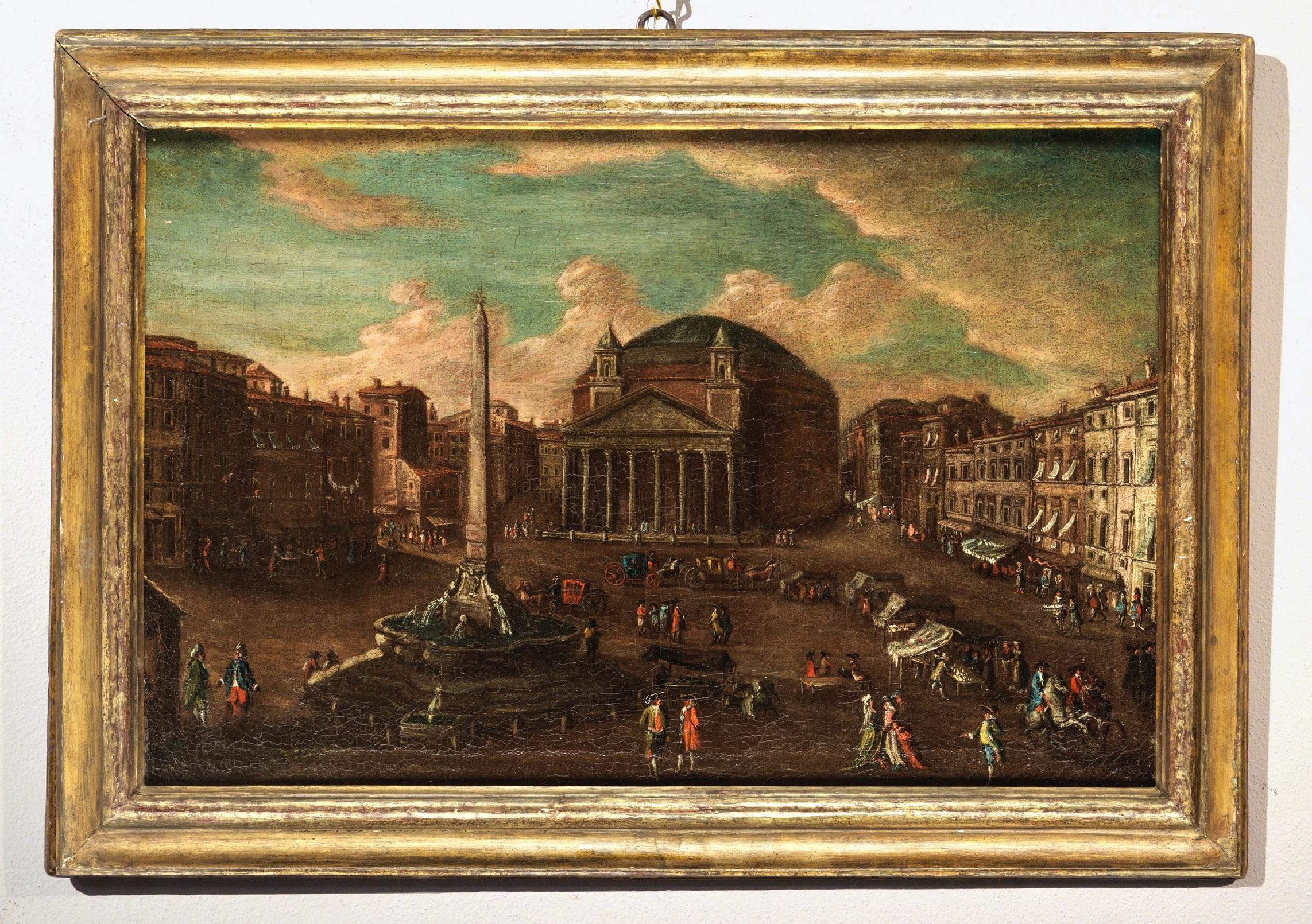 Vetturali Landscape Rome Pantheon Paint OIl on canvas Old master 18th Century - Painting by Gaetano Vetturali 