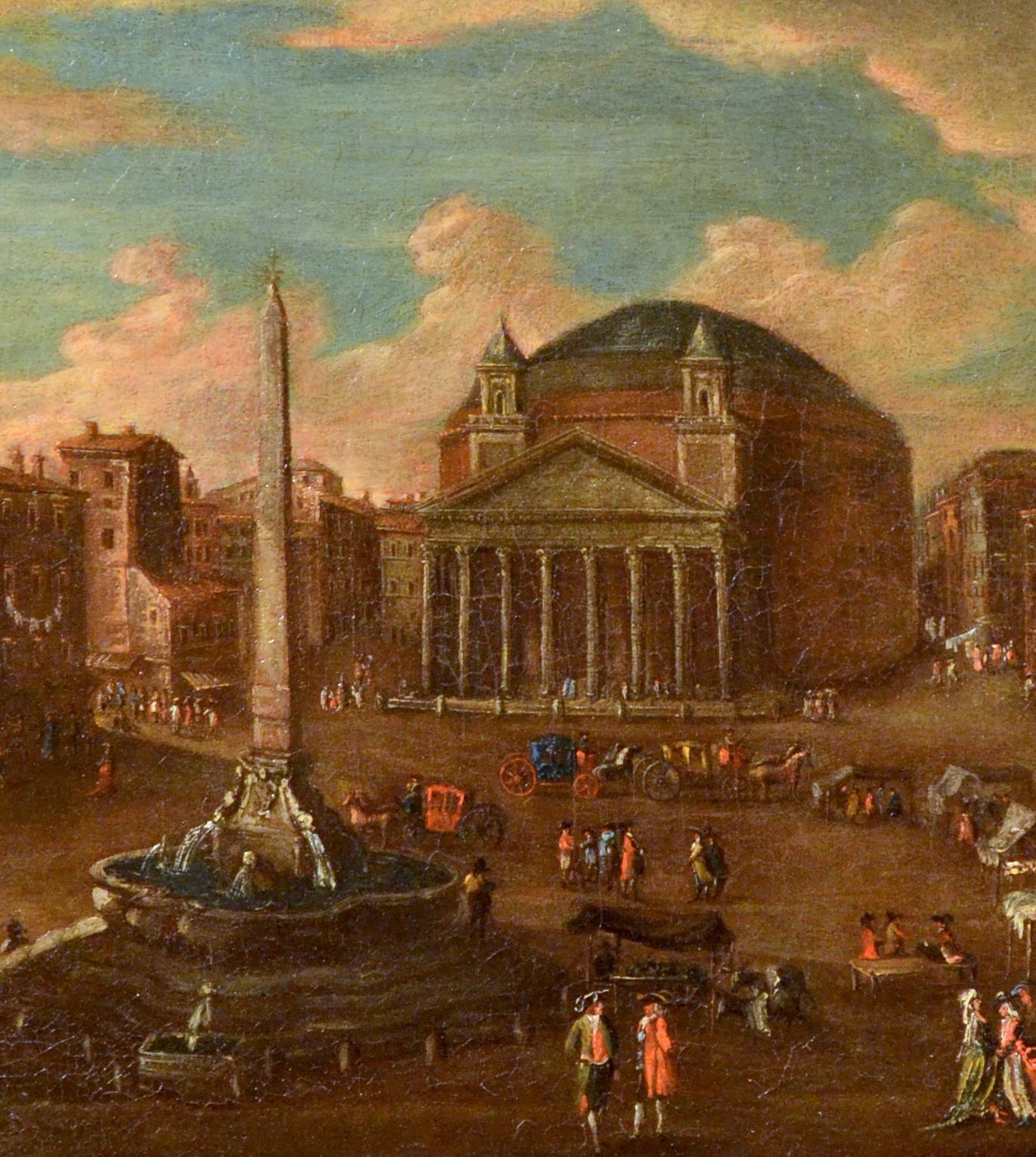 Vetturali Landscape Rome Pantheon Paint OIl on canvas Old master 18th Century 7