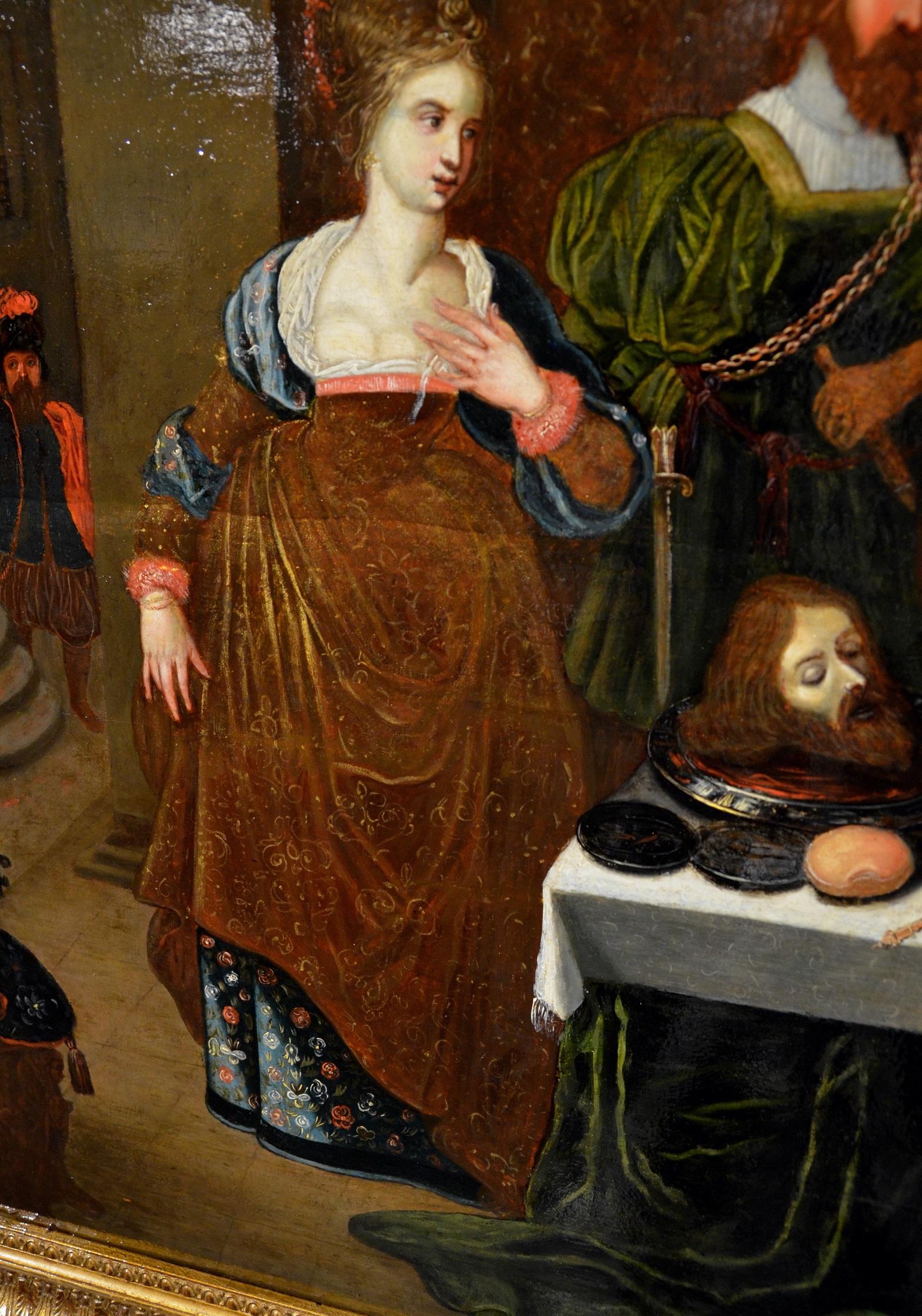 Banquet Attribué à Van Den Hoecke Huile religieuse sur table Ancien Master 17ème siècle en vente 14