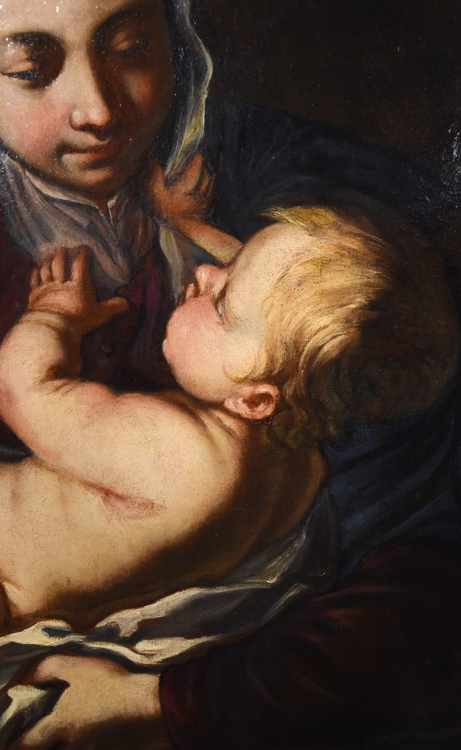 Madonna Child Tiarini Paint Oil on canvas Old master 17th Century Italy Baroque For Sale 1
