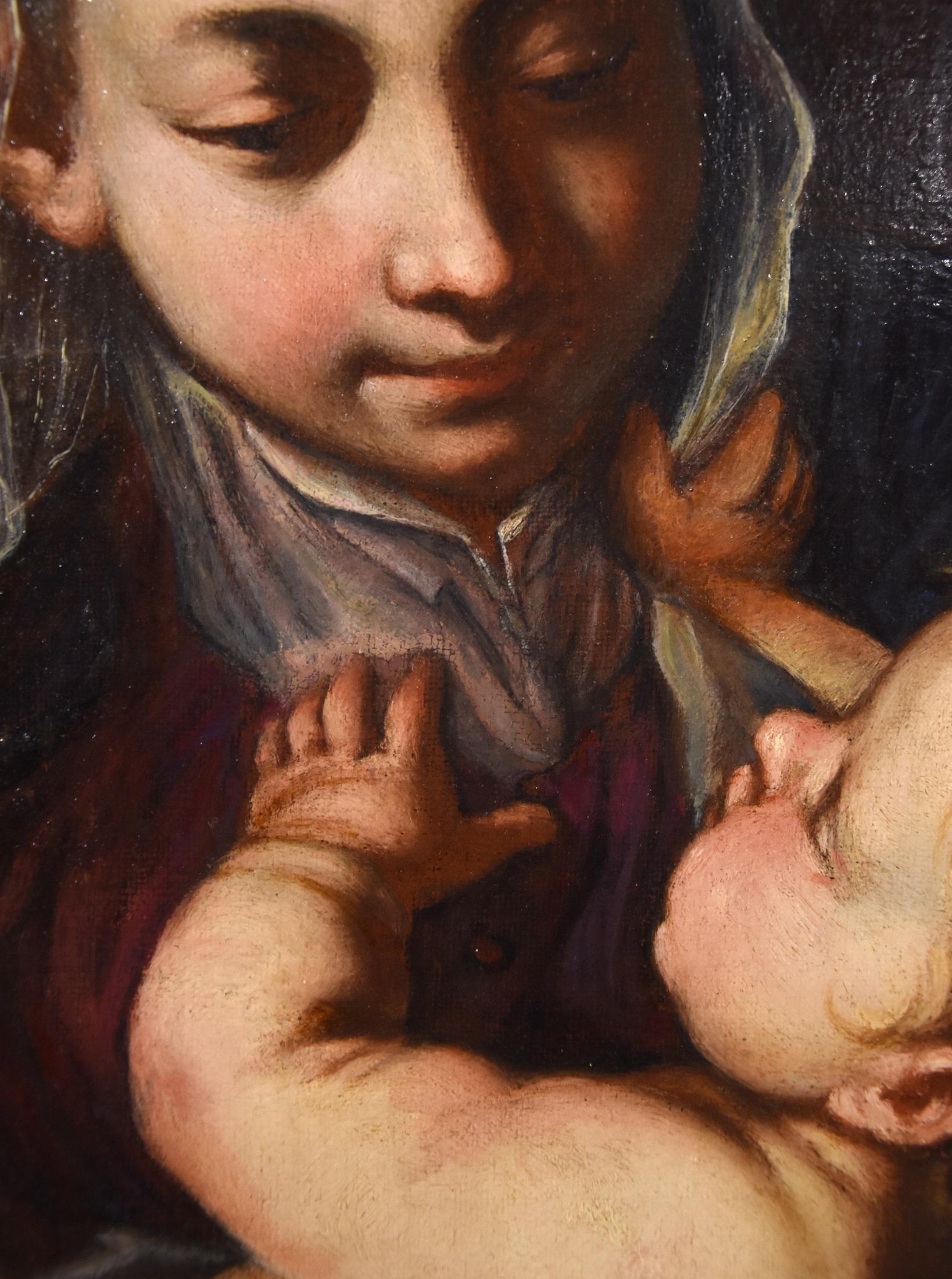 Madonna Child Tiarini Paint Oil on canvas Old master 17th Century Italy Baroque For Sale 4