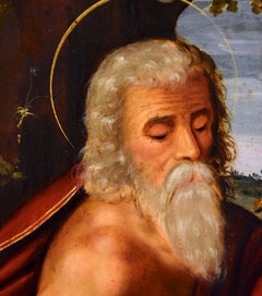 Saint Jérôme, peinture sur cuivre 16ème siècle, maître ancien Italie école Emilian