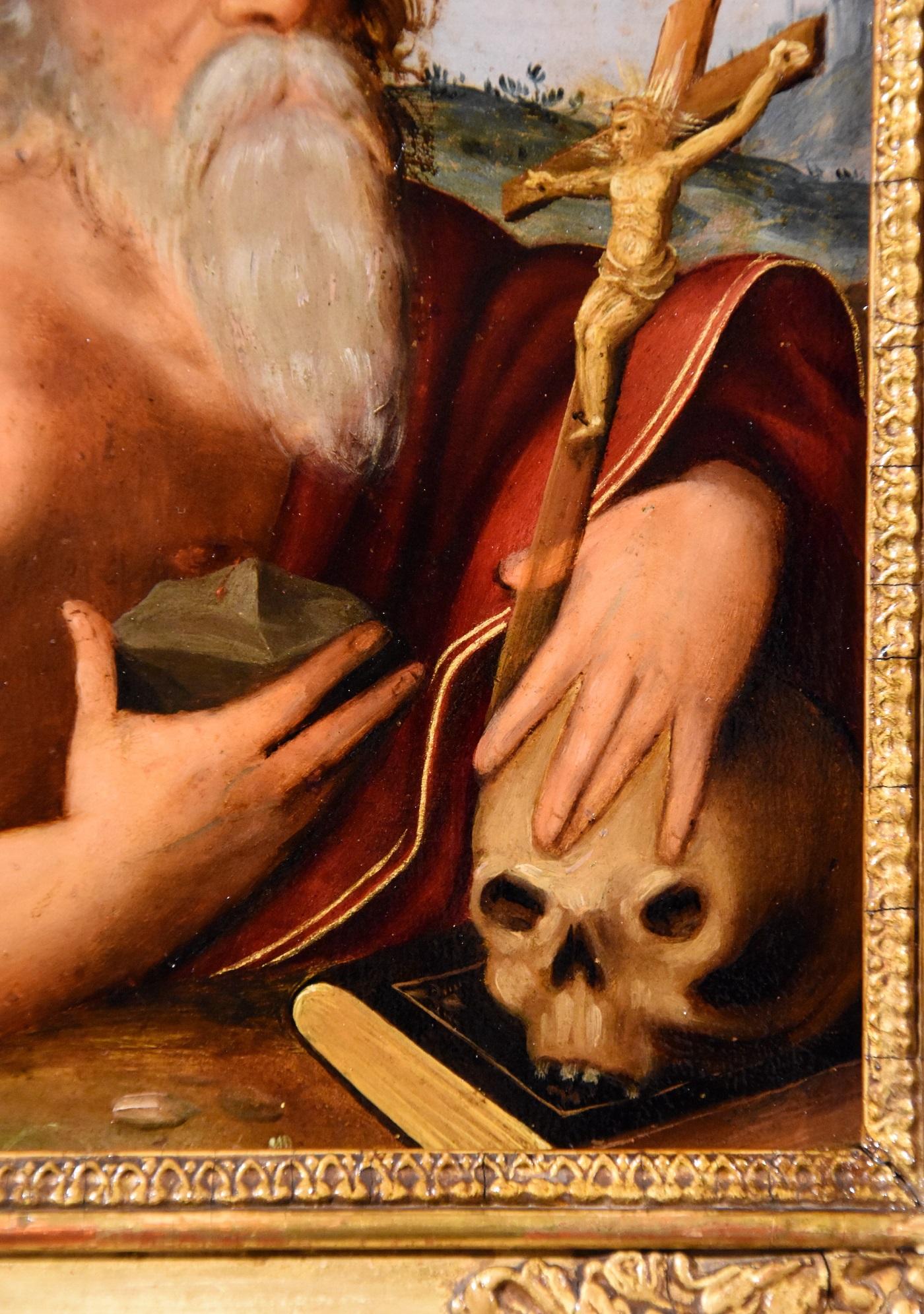 San Girolamo Olio su rame del XVI secolo Dipinto Antico Maestro Italia Scuola Emiliana in vendita 1
