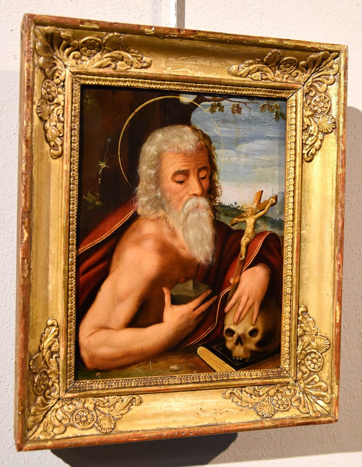 Saint Jerome Oil on copper 16th Century Paint Old master Italy Emilian school For Sale 1