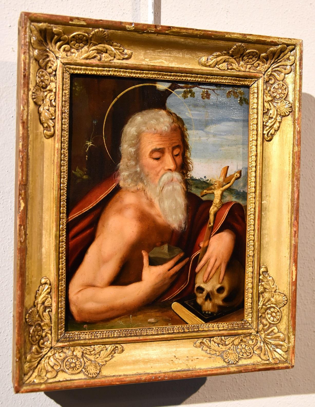San Girolamo Olio su rame del XVI secolo Dipinto Antico Maestro Italia Scuola Emiliana in vendita 3