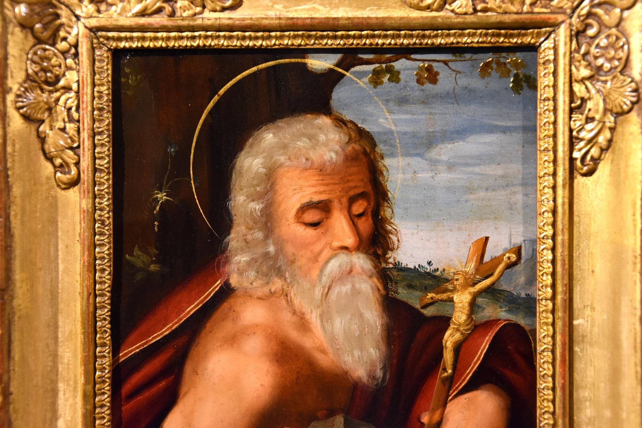 Saint Jerome Oil on copper 16th Century Paint Old master Italy Emilian school For Sale 2