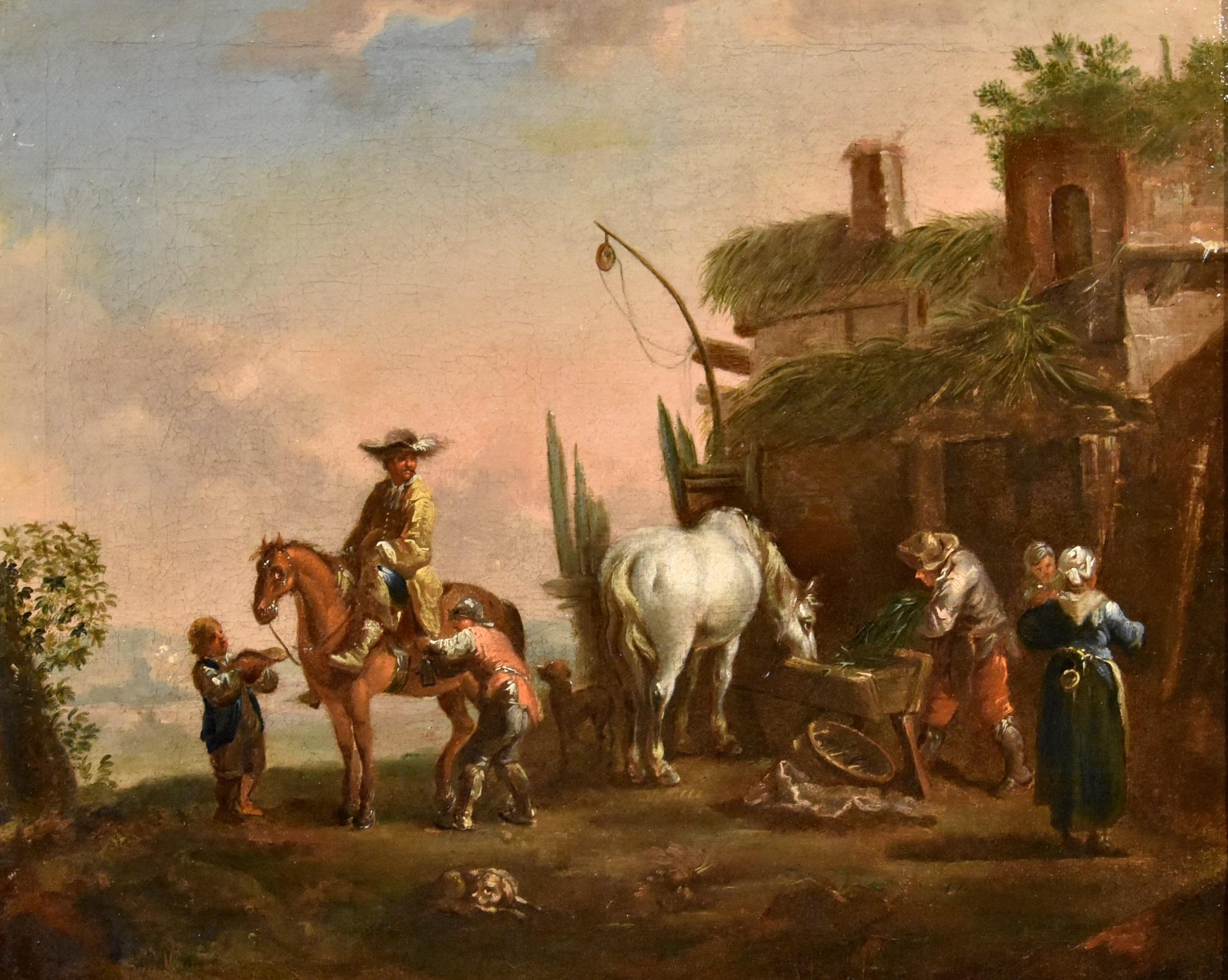 Ritter Van Douw Gemälde Öl auf Leinwand Alter Meister 17/18. Jahrhundert Flämische Kunst Italien – Painting von Simon Johannes van Douw (Antwerp c. 1630 - c. 1677)