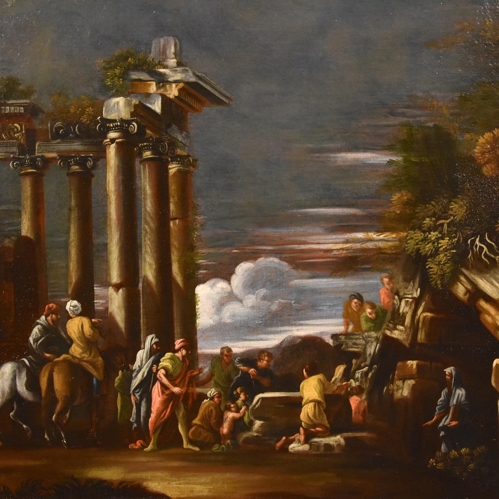 Giovani Ghisolfi (Milan 1623-1683), attribué / atelier
Vue de ruines architecturales classiques avec Pythagore faisant semblant de revenir de l'Hadès

Huile sur toile, cm. 70 x 84
Dans le cadre cm. 86 x 100

Le tableau en question, représentant un