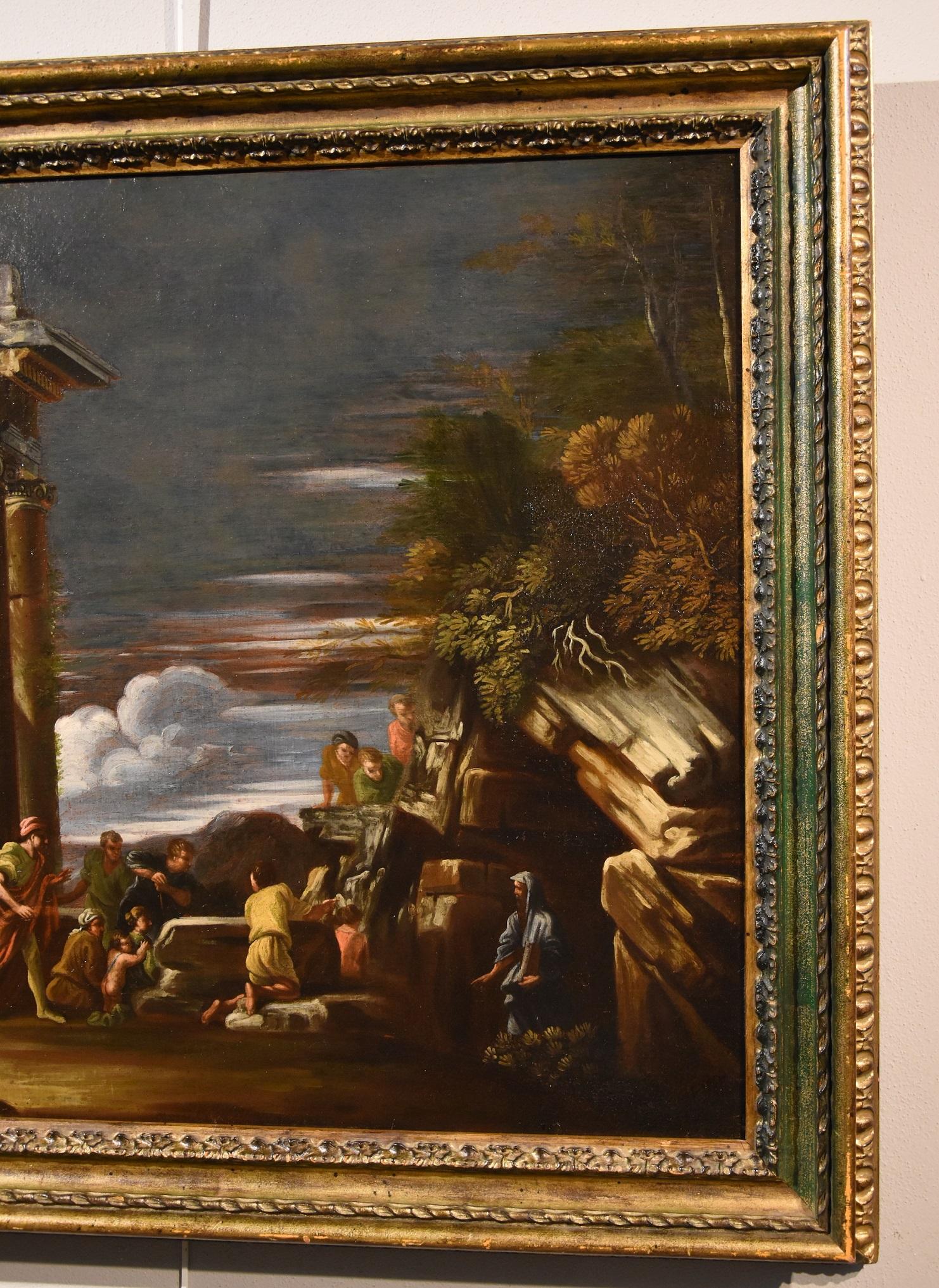 Giovani Ghisolfi (Milan 1623-1683), attributed / workshop
View of classical architectural ruins with Pythagoras pretending to return from Hades

Oil on canvas, cm. 70 x 84
In frame cm. 86 x 100

The painting in question, depicting an architectural