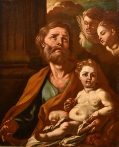 Saint Joseph Child De Mura Paint Oil on canvas Old master 18th Century Religious