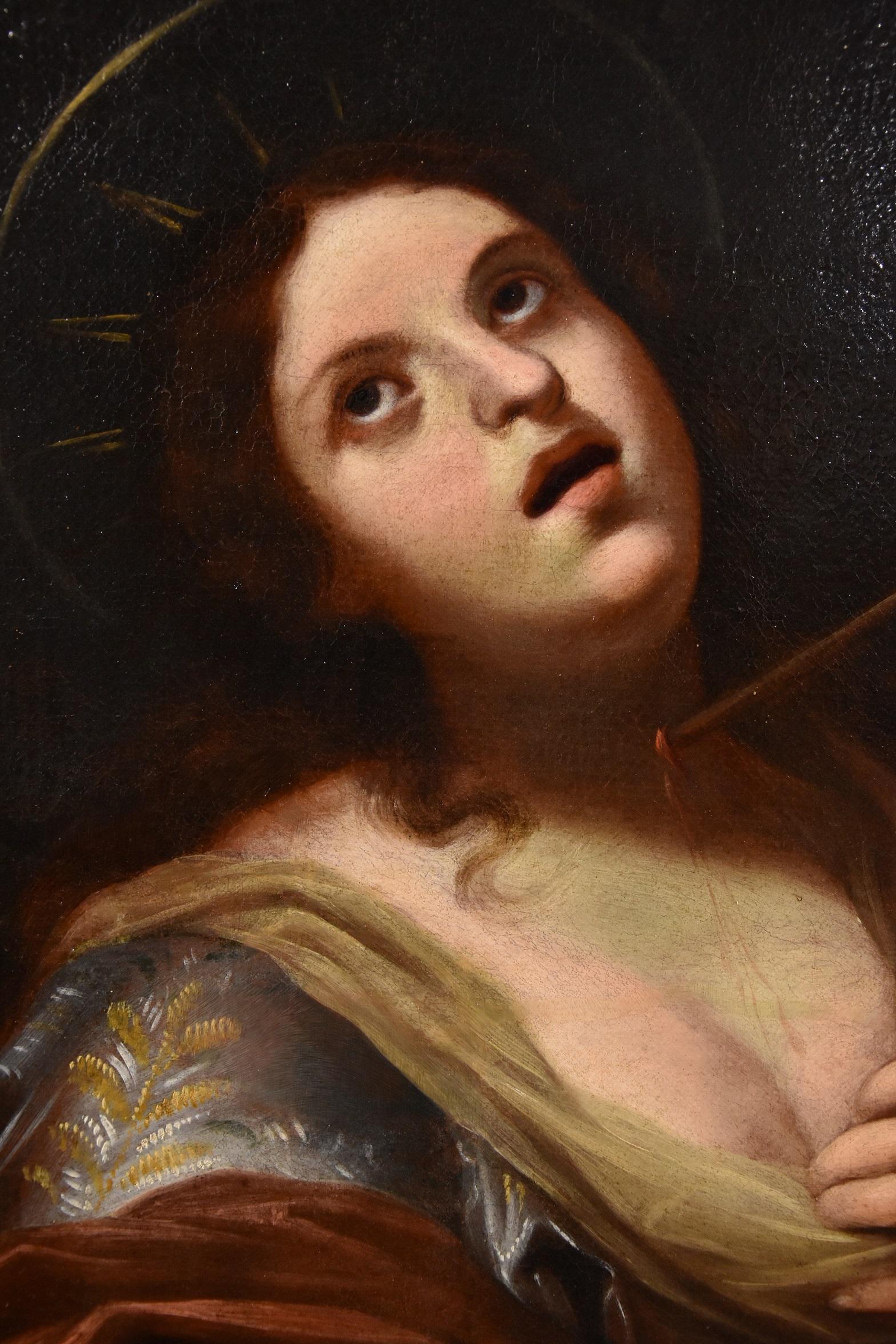 Ficherelli Saint Ursula Paint Oil on canvas Old master Italy 17th Century Art For Sale 3