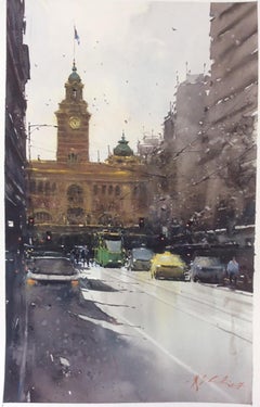 Railway Station - Joseph Zbukvic Landscape Watercolor Painting