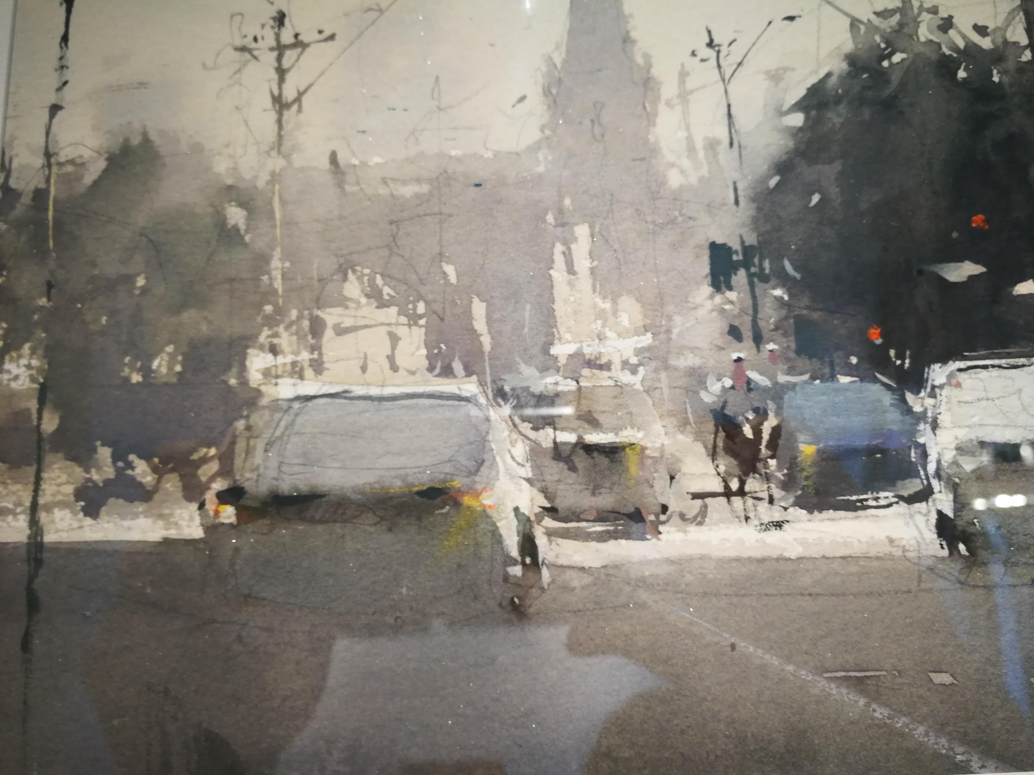 Evening Rush Hour - Joseph Zbukvic Landscape  Watercolor Painting For Sale 4